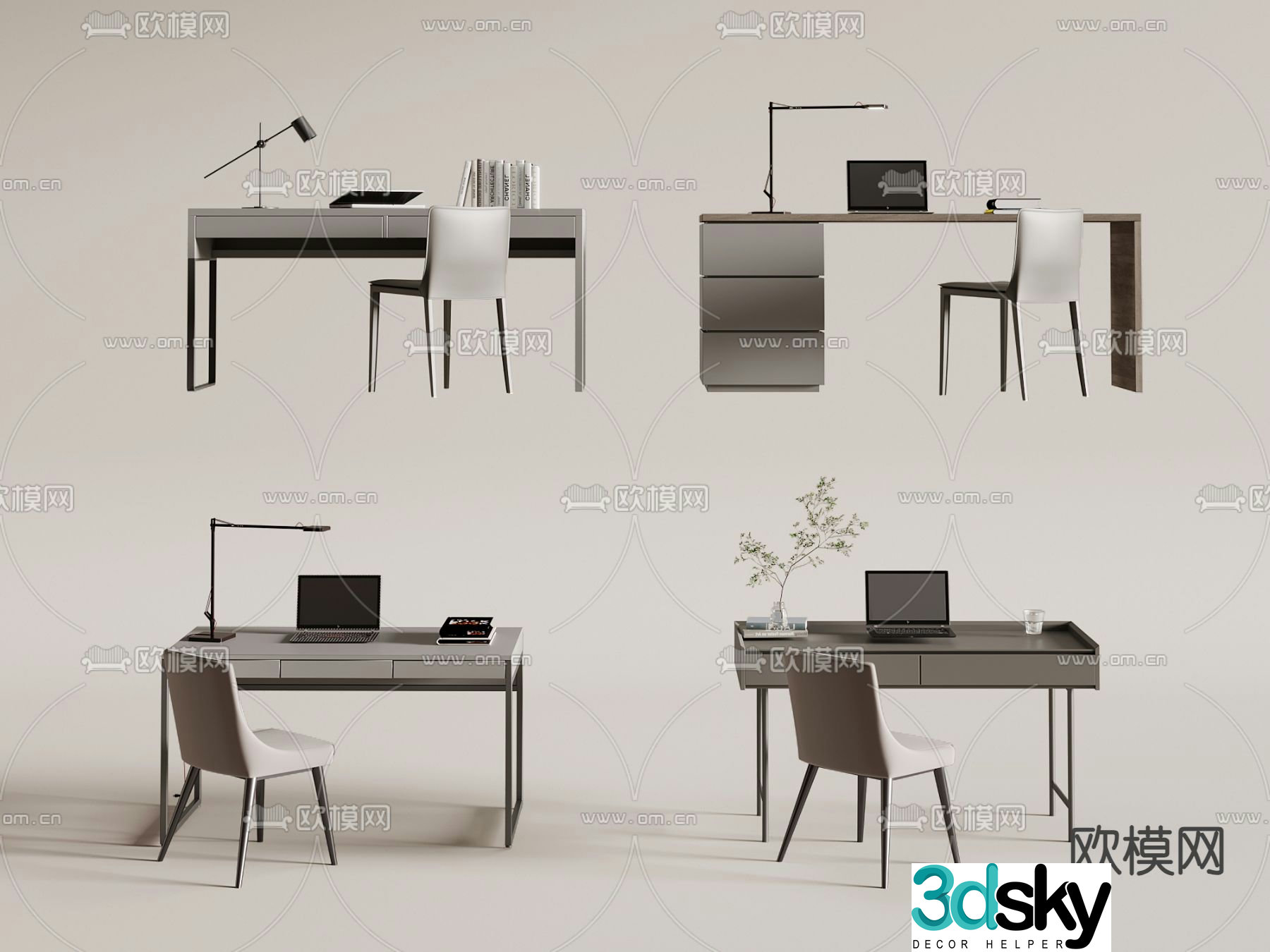 Premium gray desk writing desk computer desk 3d model