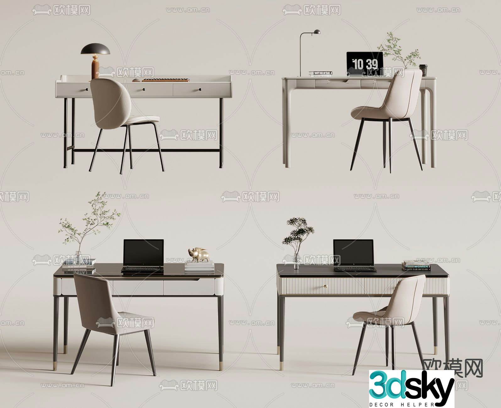 Modern desk writing desk computer desk 3d model