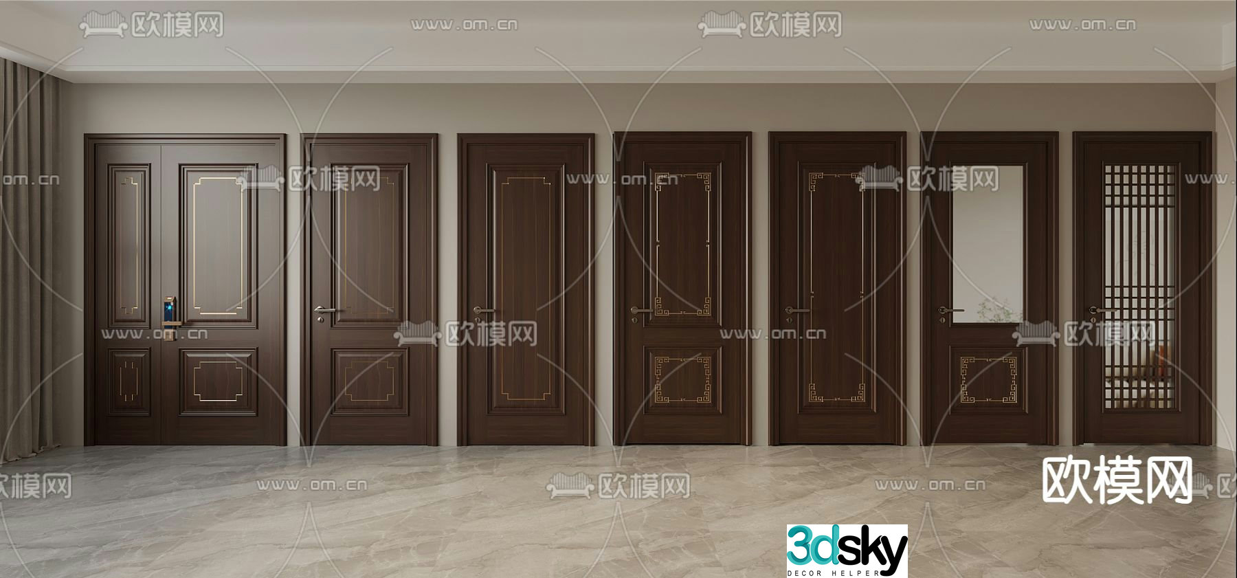 New Chinese style entrance door mother and child door kitchen and bathroom door single door 3D model