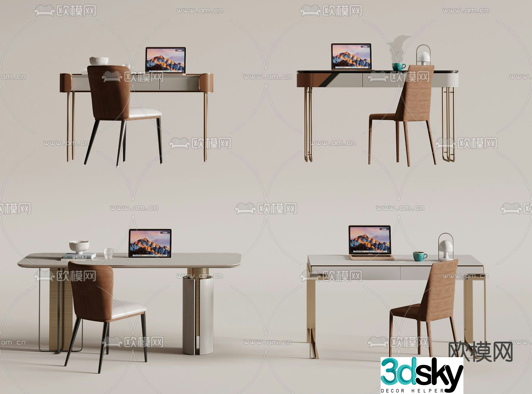 Light luxury desk writing desk computer desk 3d model