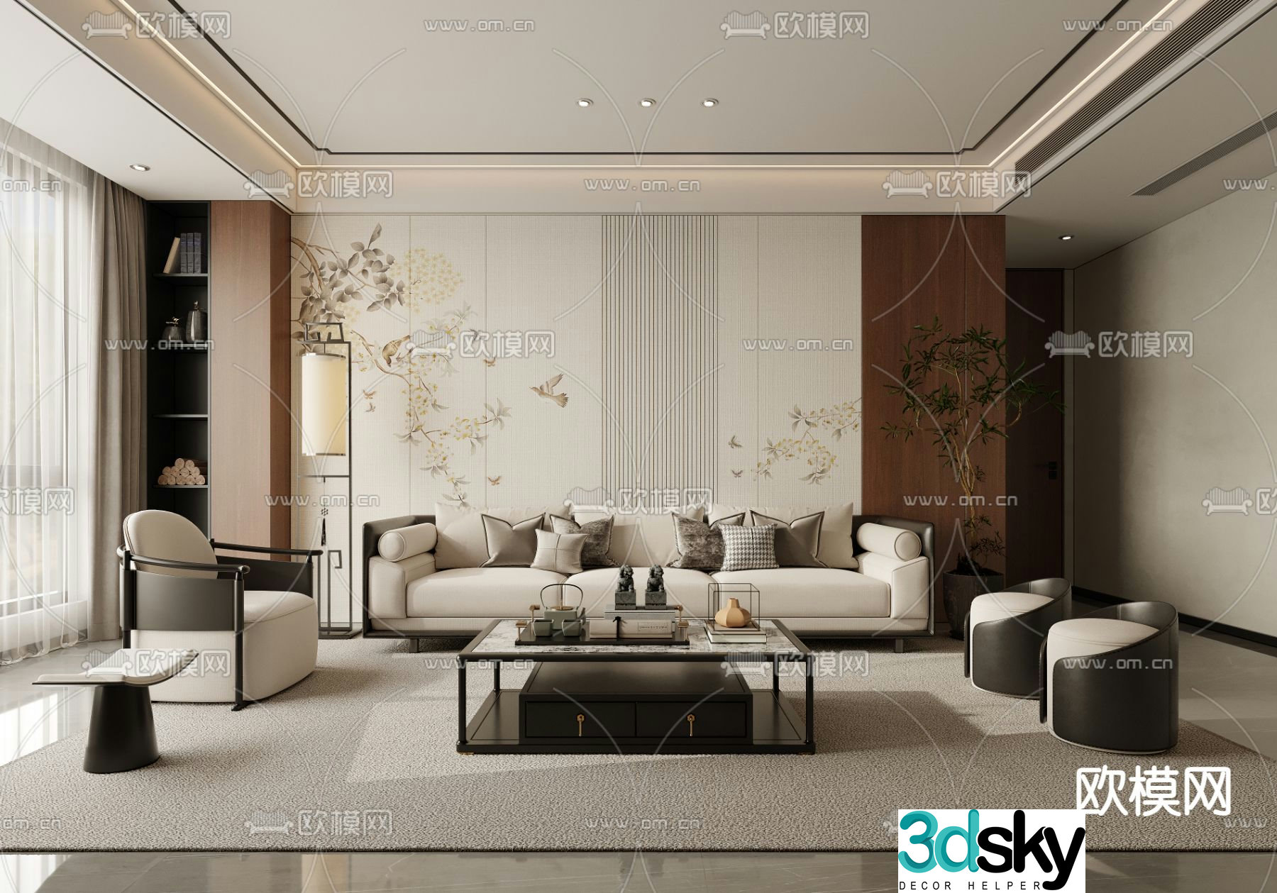 New Chinese style living room Zen living room 3d model