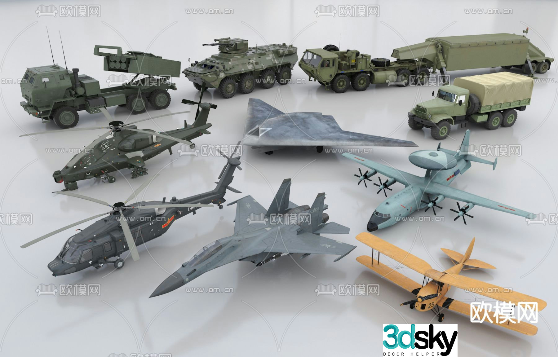 military aircraft fighter helicopter tank 3d model