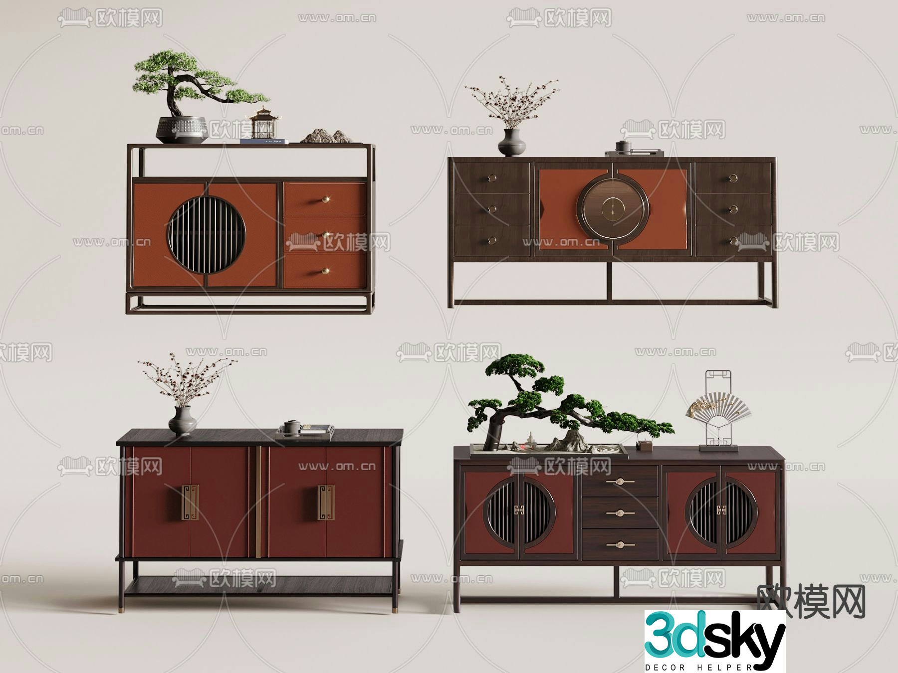 New Chinese style end view cabinet entrance cabinet side cabinet 3D model