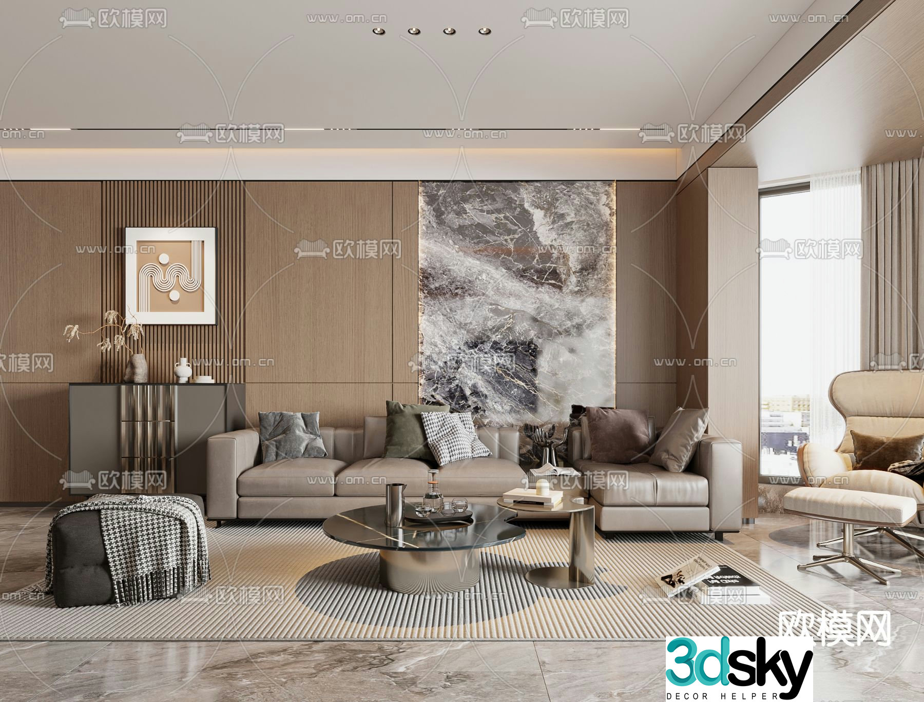 Light luxury living and restaurant 3D model