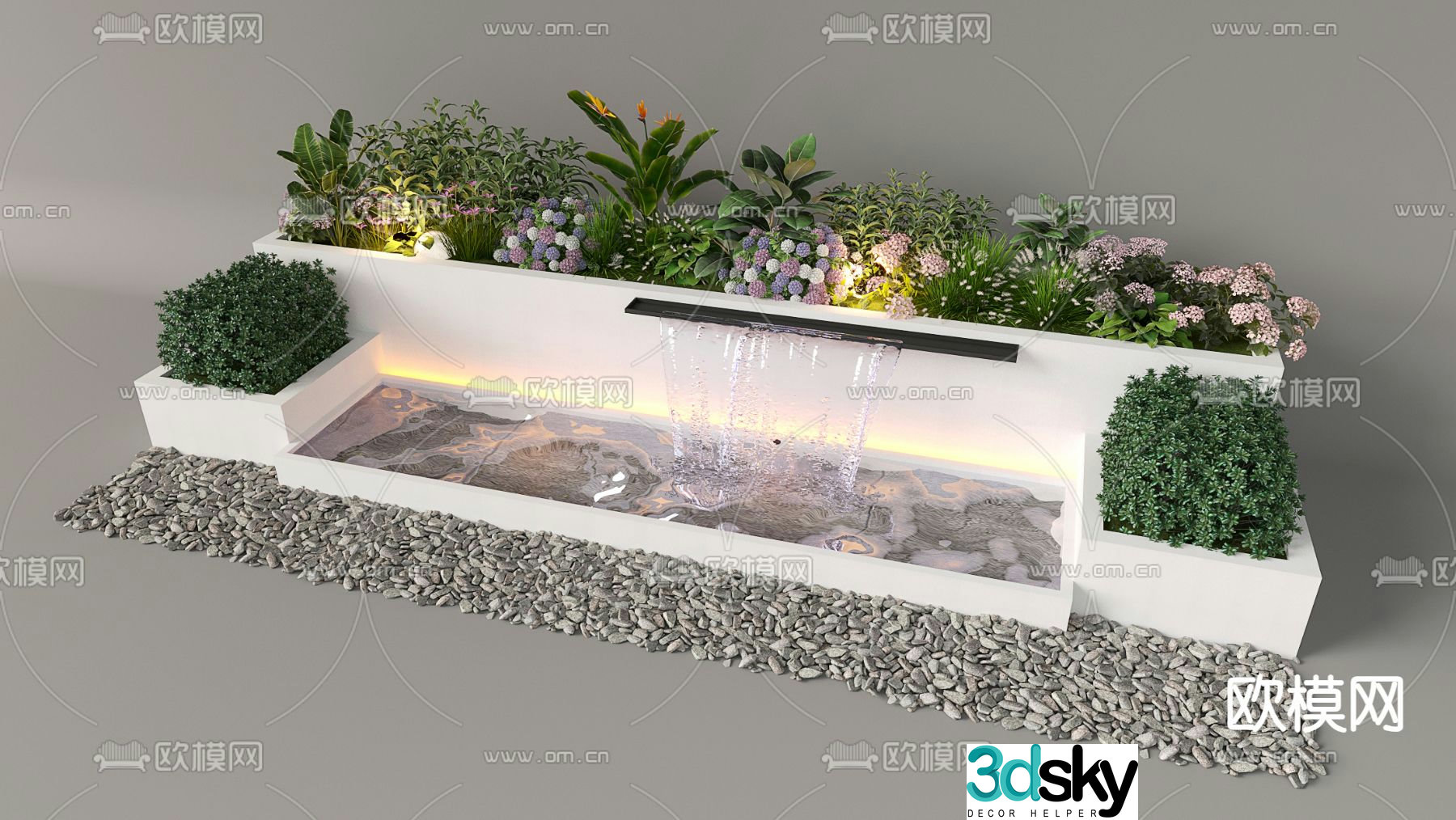 Falling water wall water curtain wall outdoor flower box plant pile 3D model