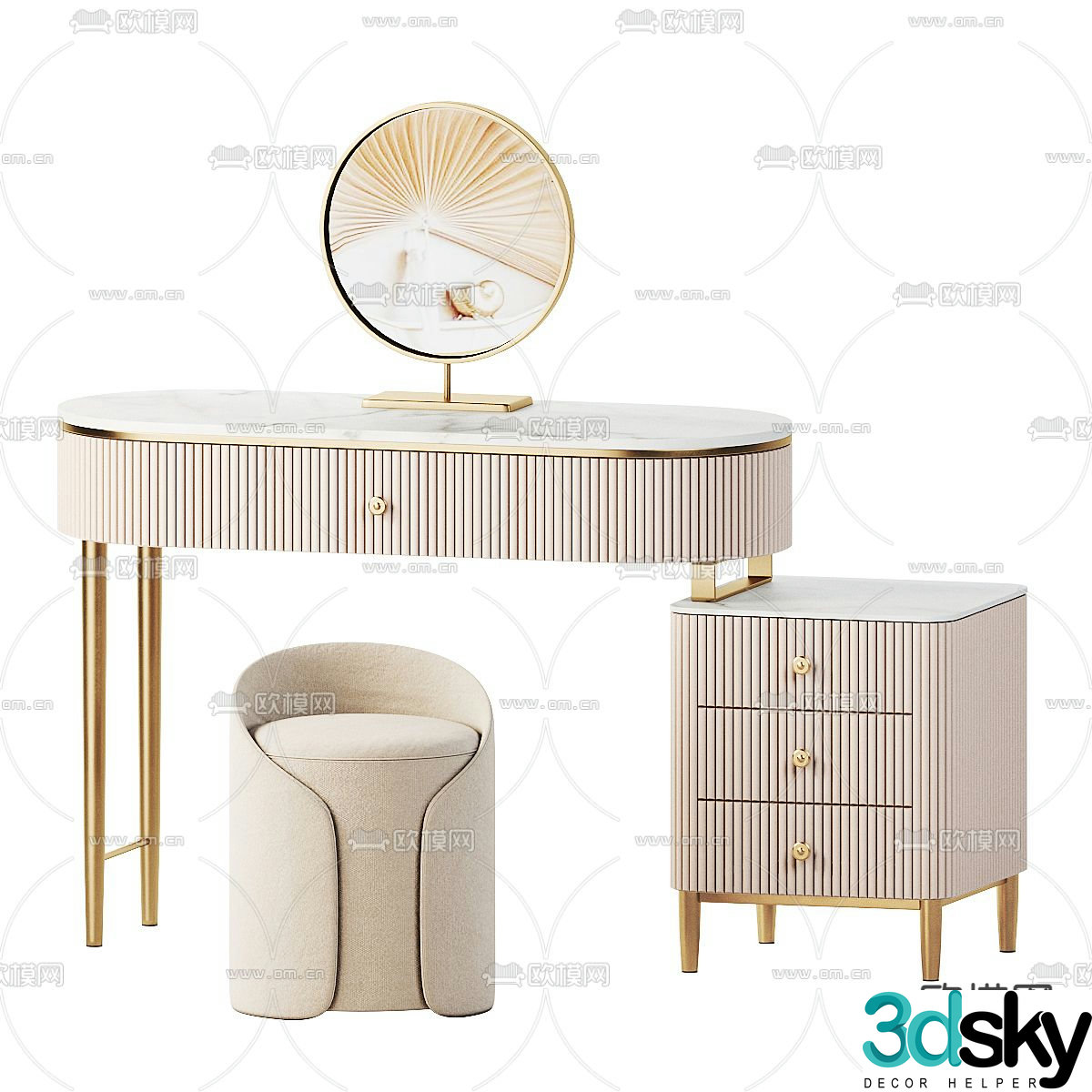 Light luxury dressing table 3D model