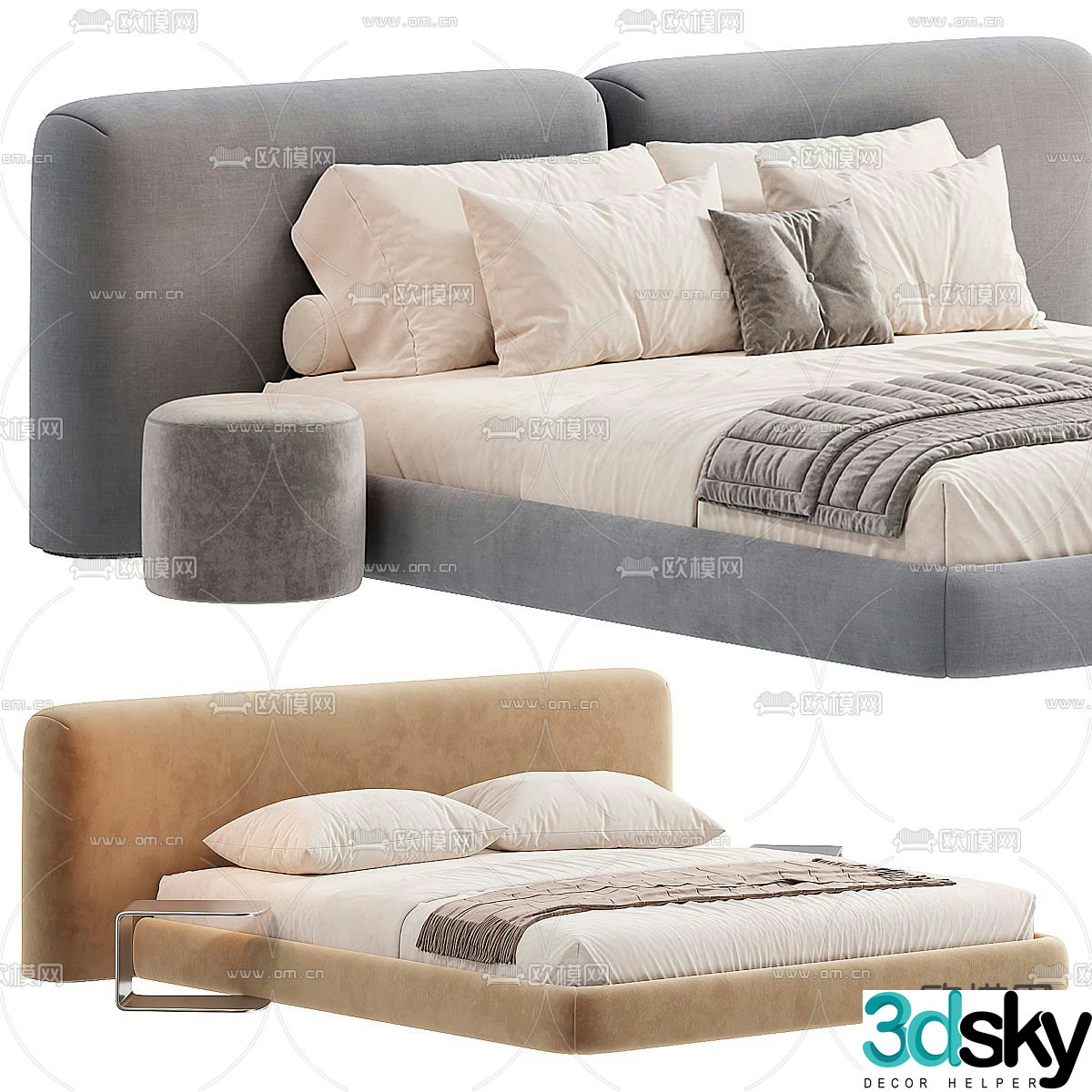 Modern double bed 3d model