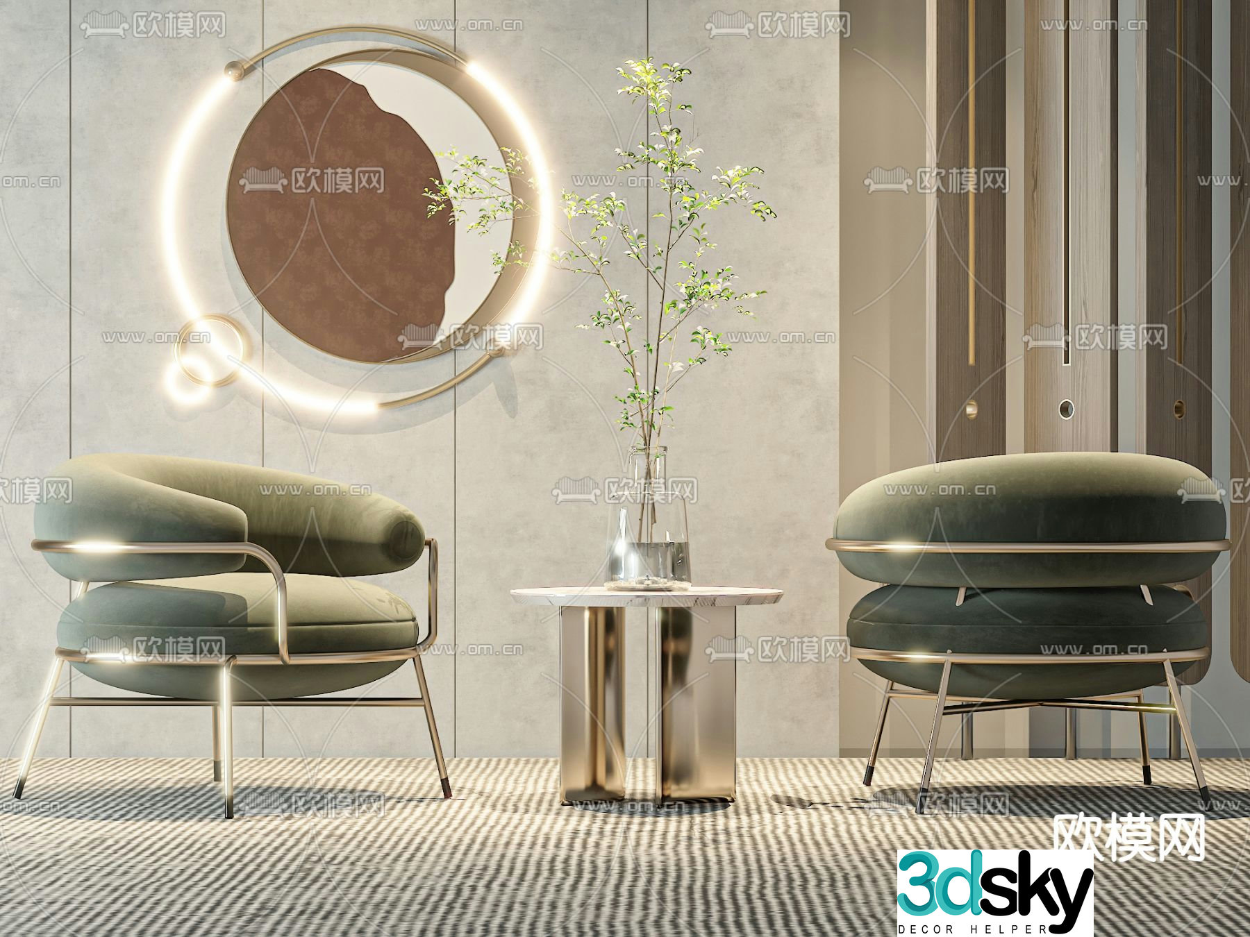 Light luxury sofa chair leisure chair table 3d model