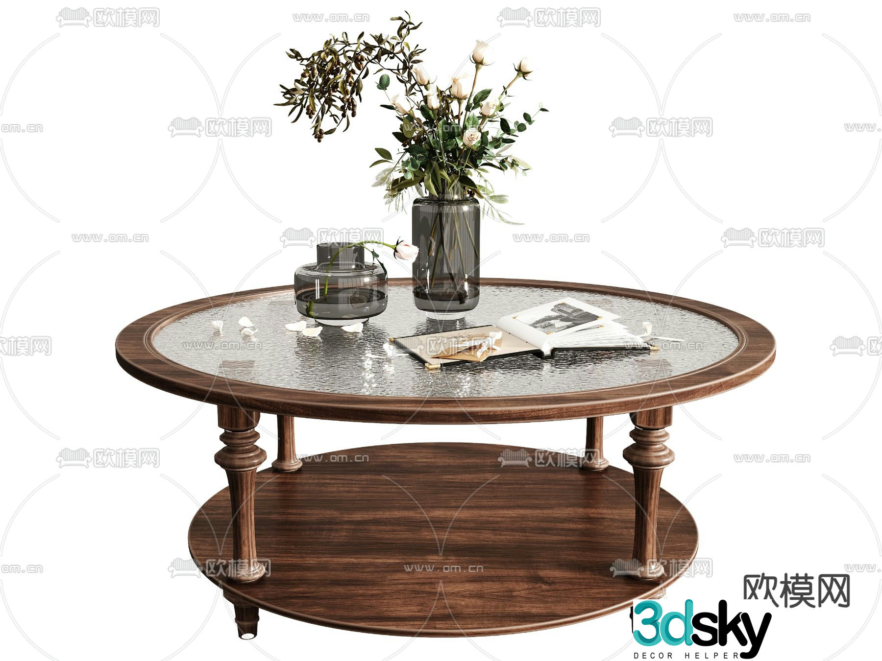 Medieval style coffee table glass coffee table 3d model