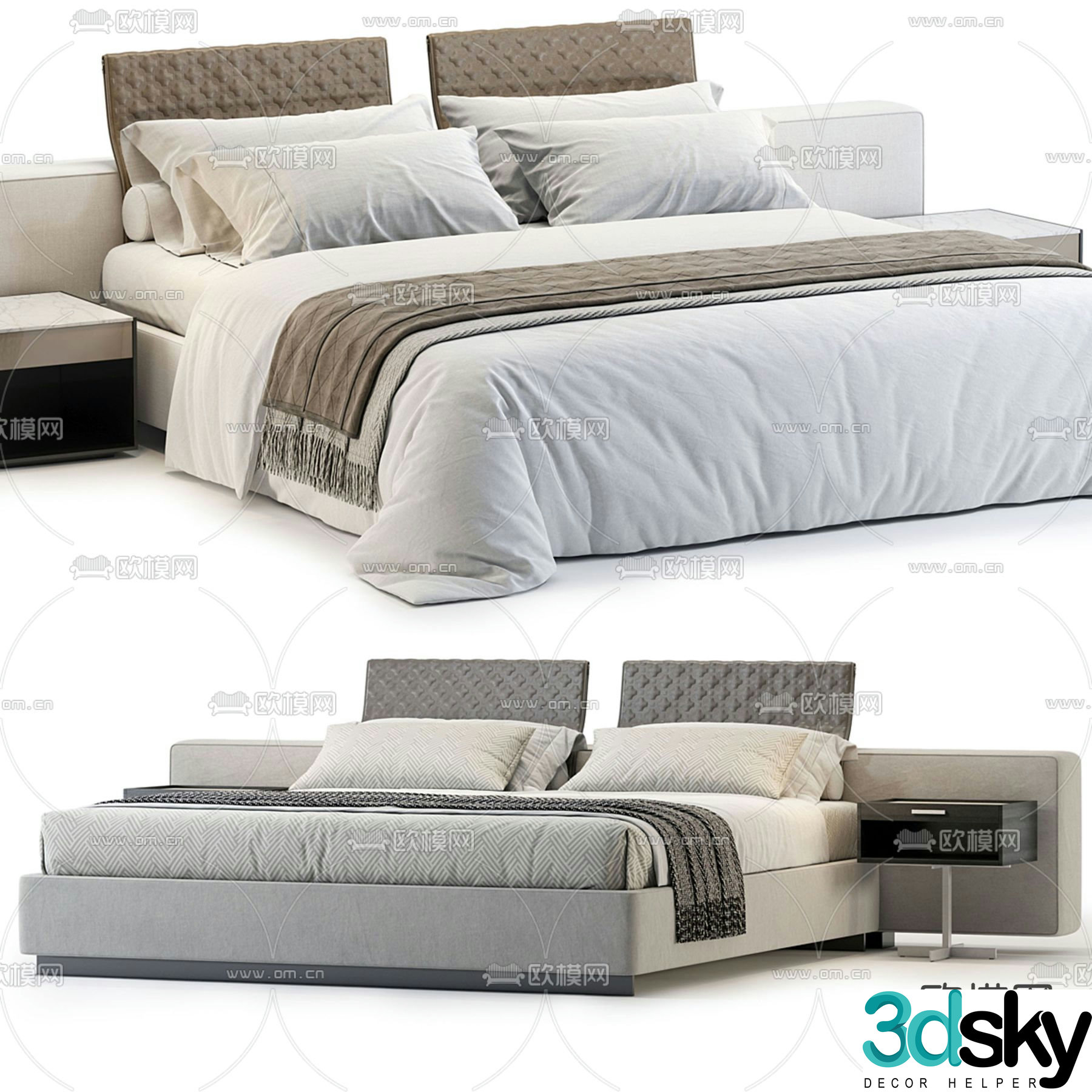 Modern double bed 3d model