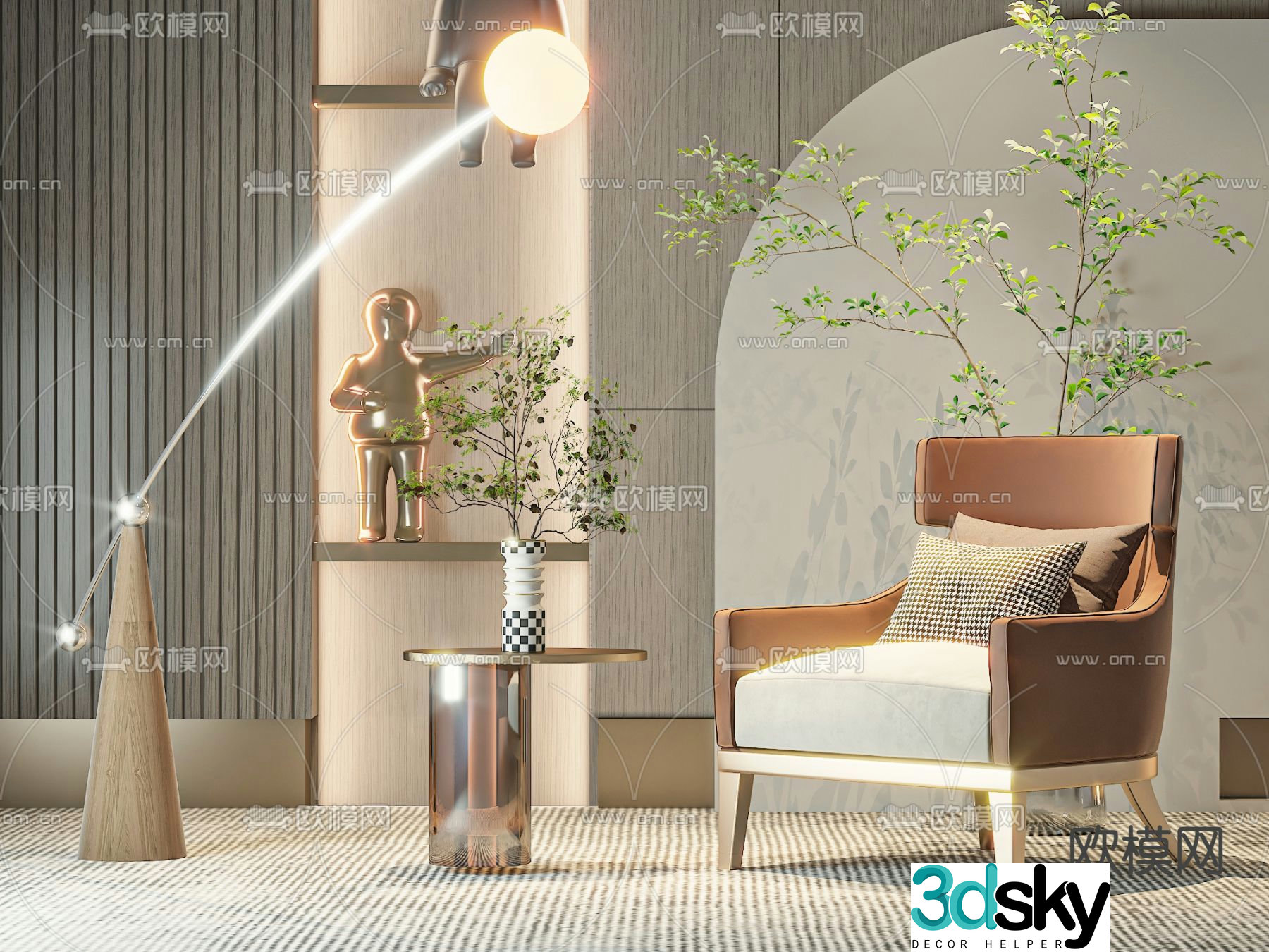 Light luxury sofa chair leisure chair table 3d model