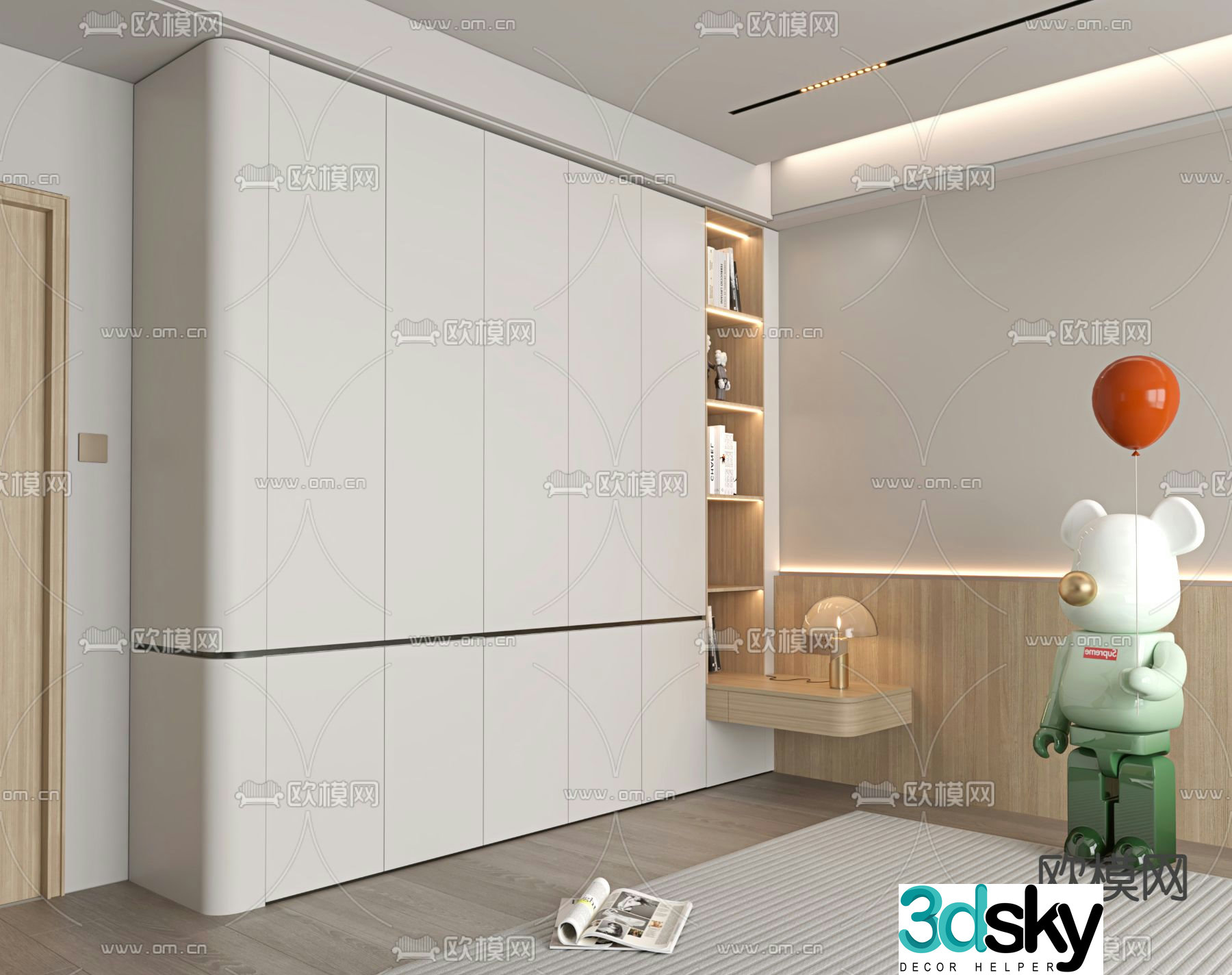 Modern wardrobe bookshelf integrated cabinet 3d model