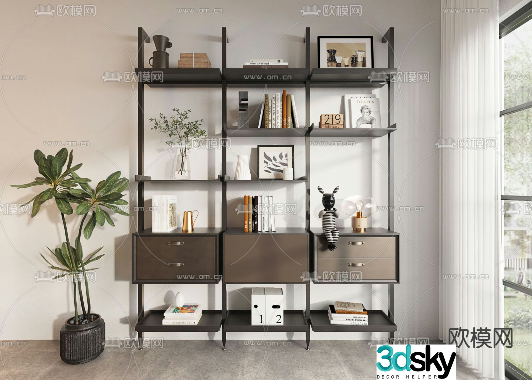 Minimalist bookshelf storage rack 3d model