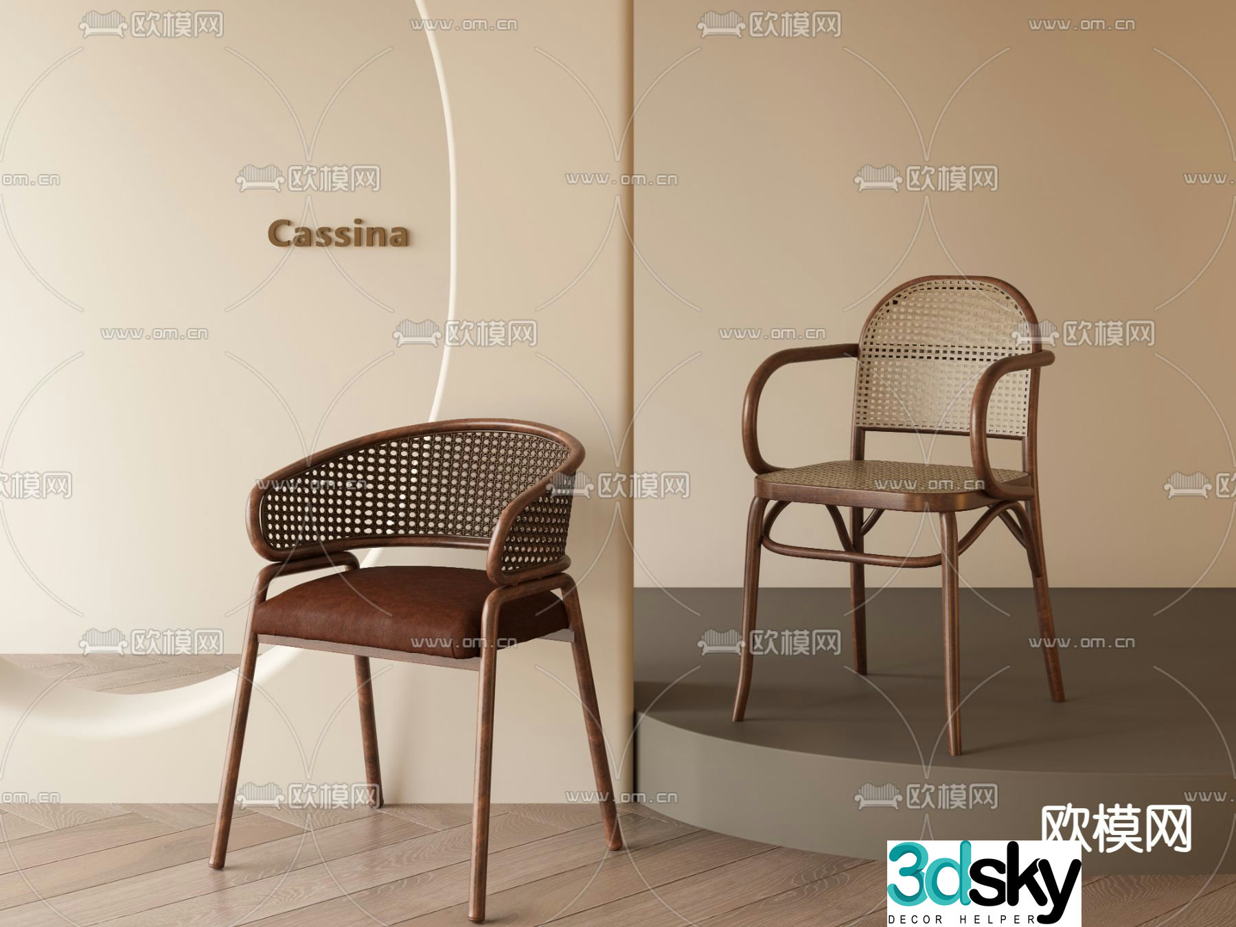 Medieval style chair rattan dining chair 3d model