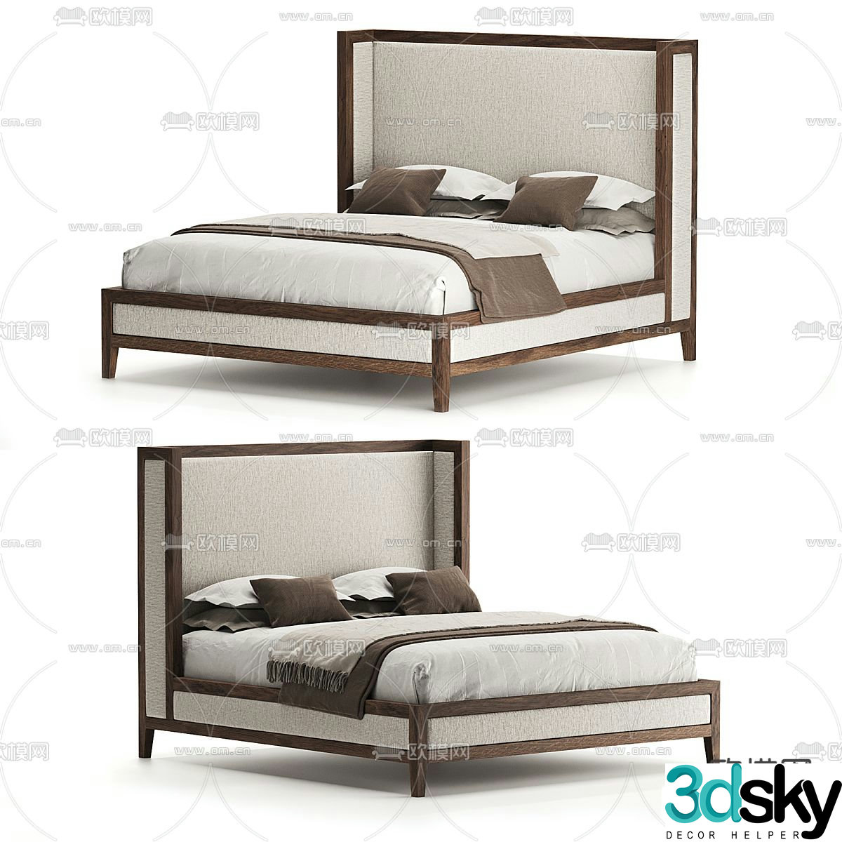 New Chinese style double bed 3d model