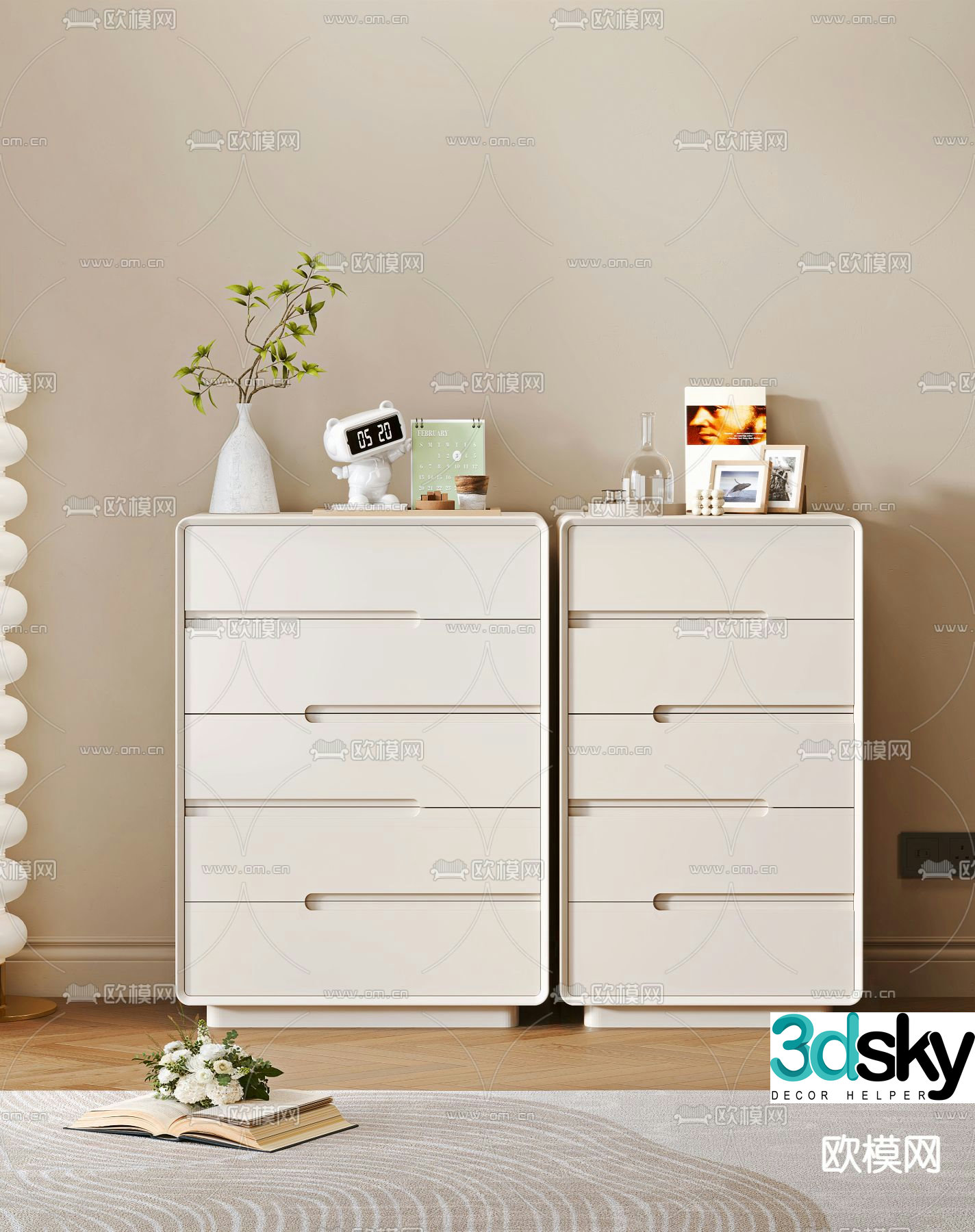 Cream style chest of drawers side cabinet 3d model
