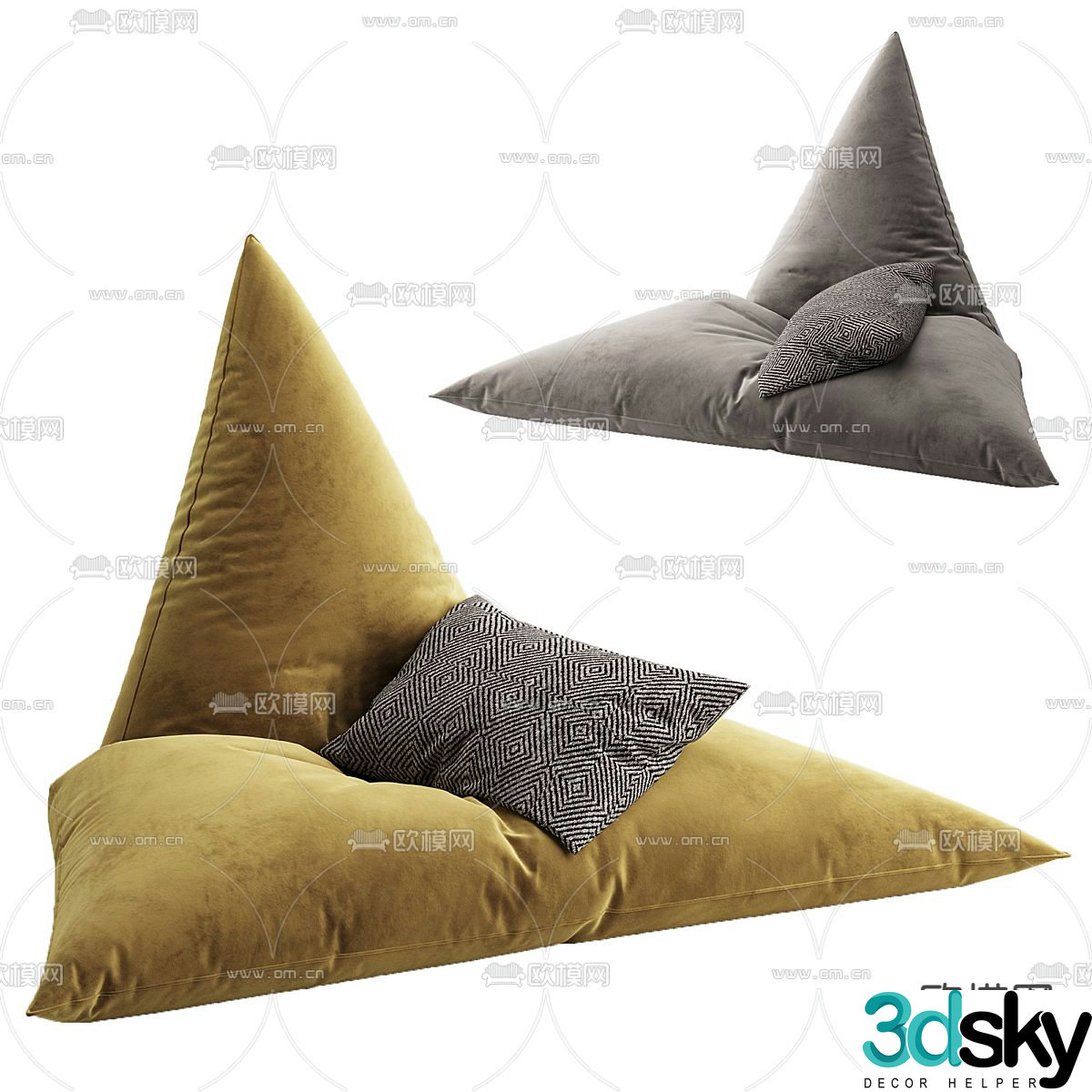 Velvet beanbag triangle sofa 3d model