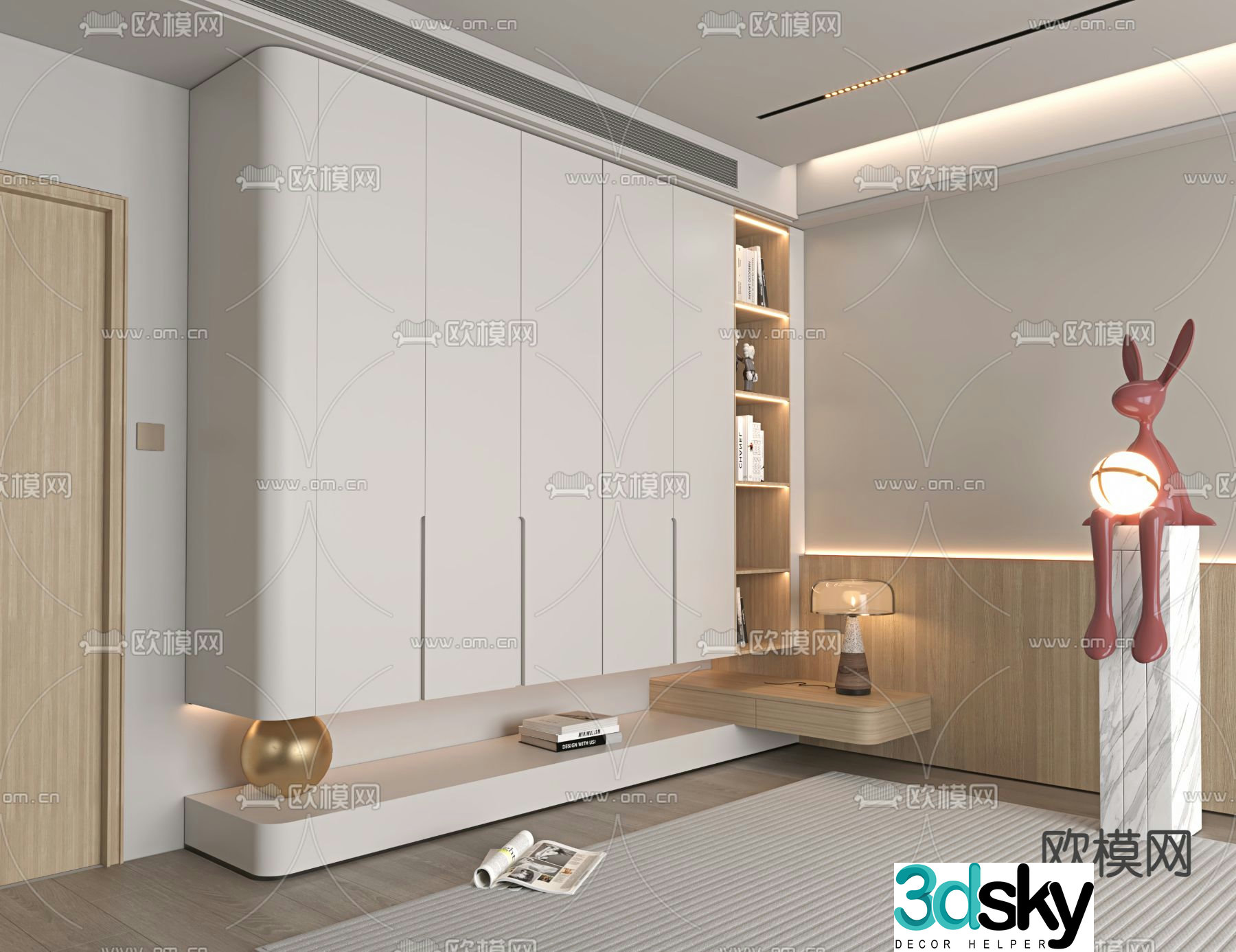 Modern wardrobe bookshelf integrated cabinet 3d model