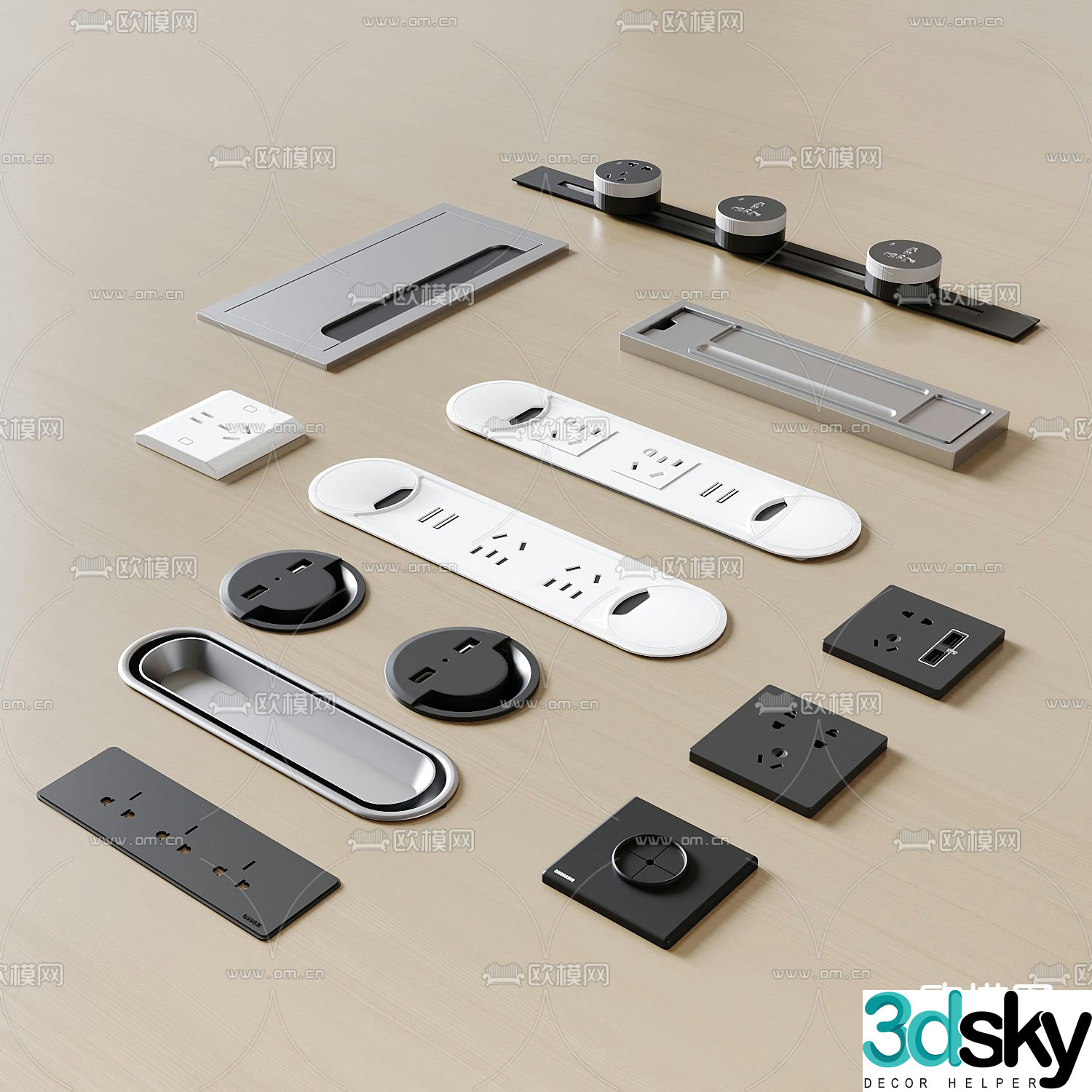 Office Desk Wire Box Recessed Socket USB Socket 3D Model