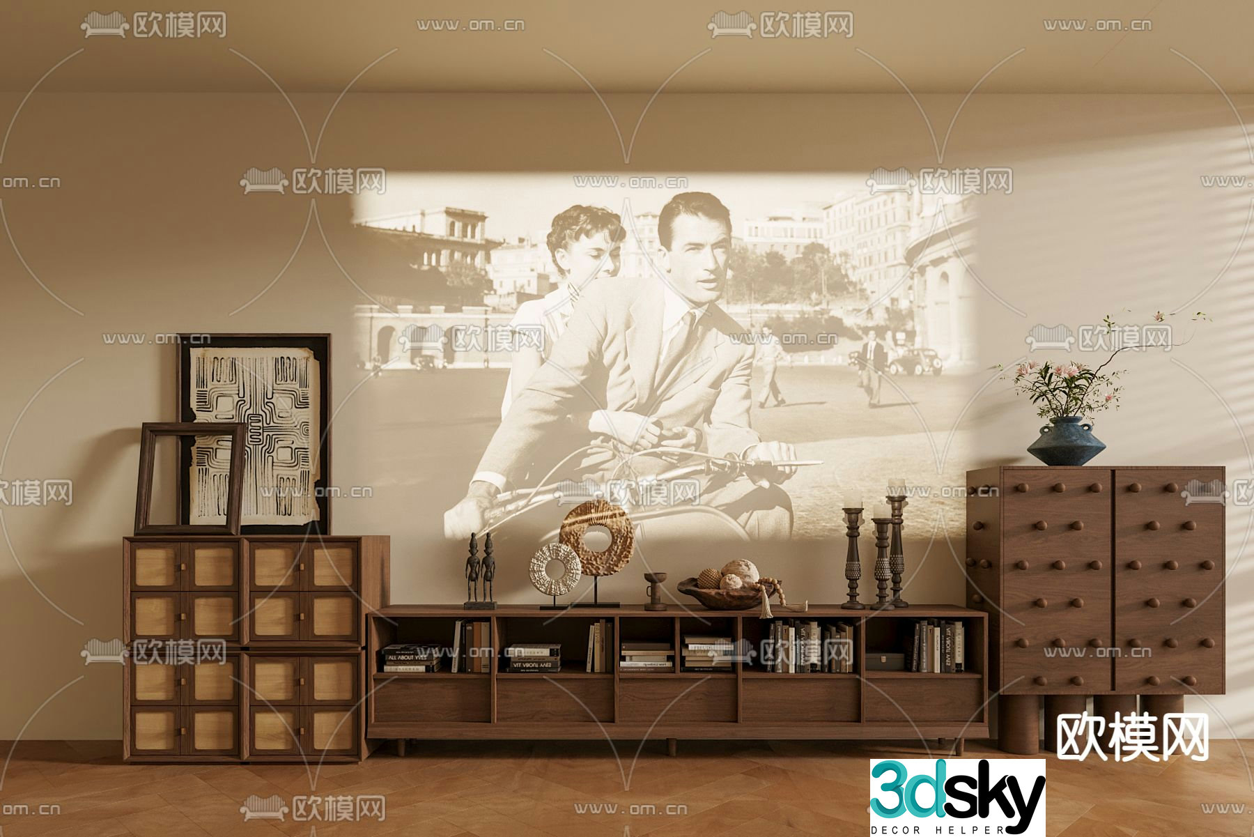 Medieval style TV cabinet side cabinet 3D model