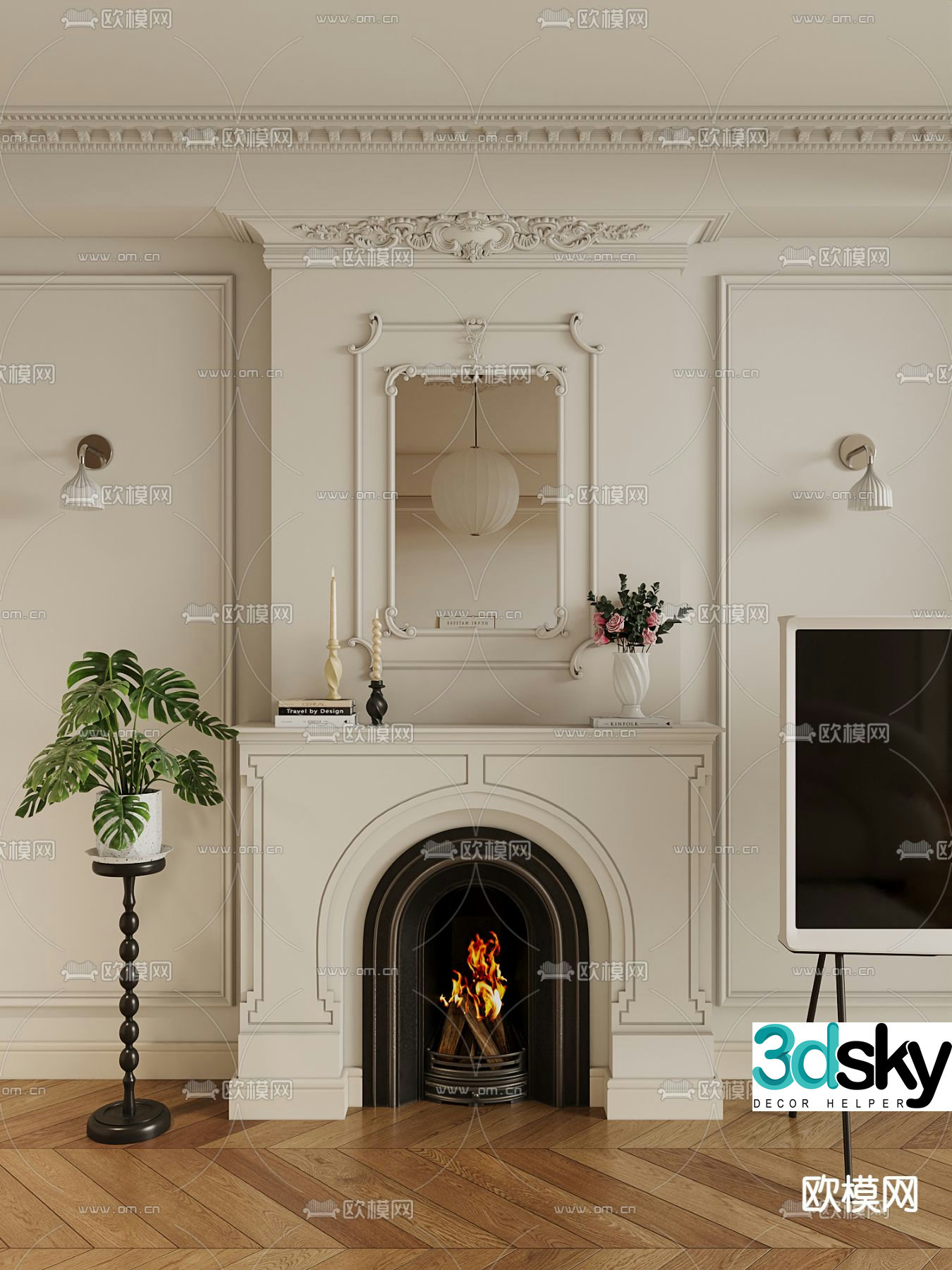 French fireplace stove flame 3d model