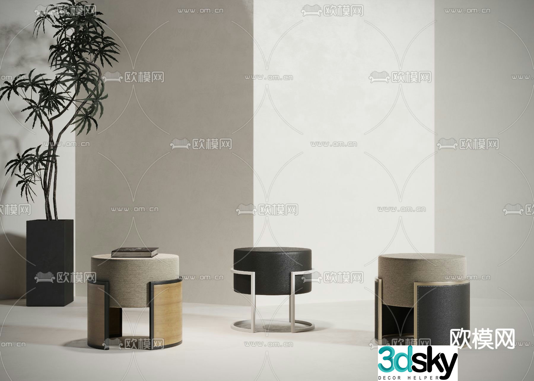 Stool round stool low stool sofa stool 3d model