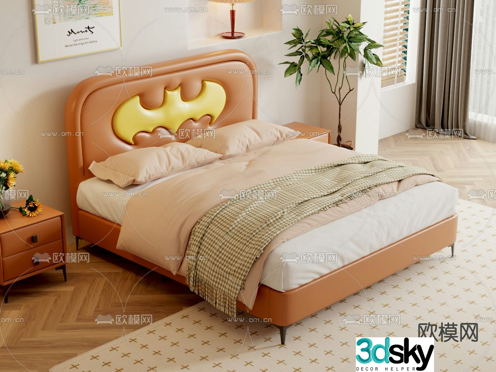 Cream style children’s bed double bed 3d model