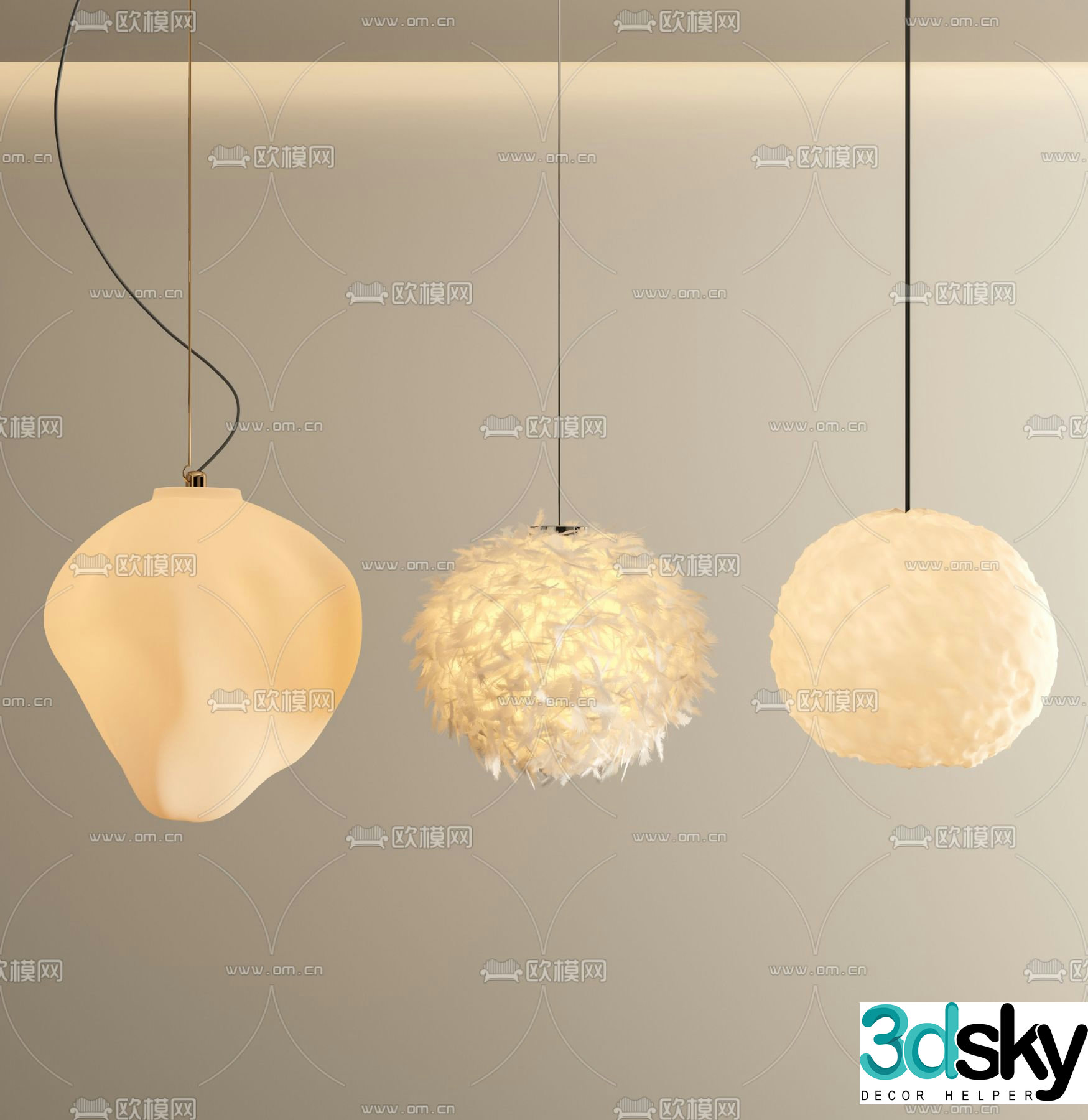 Cream style chandelier bedside chandelier feather chandelier 3d model