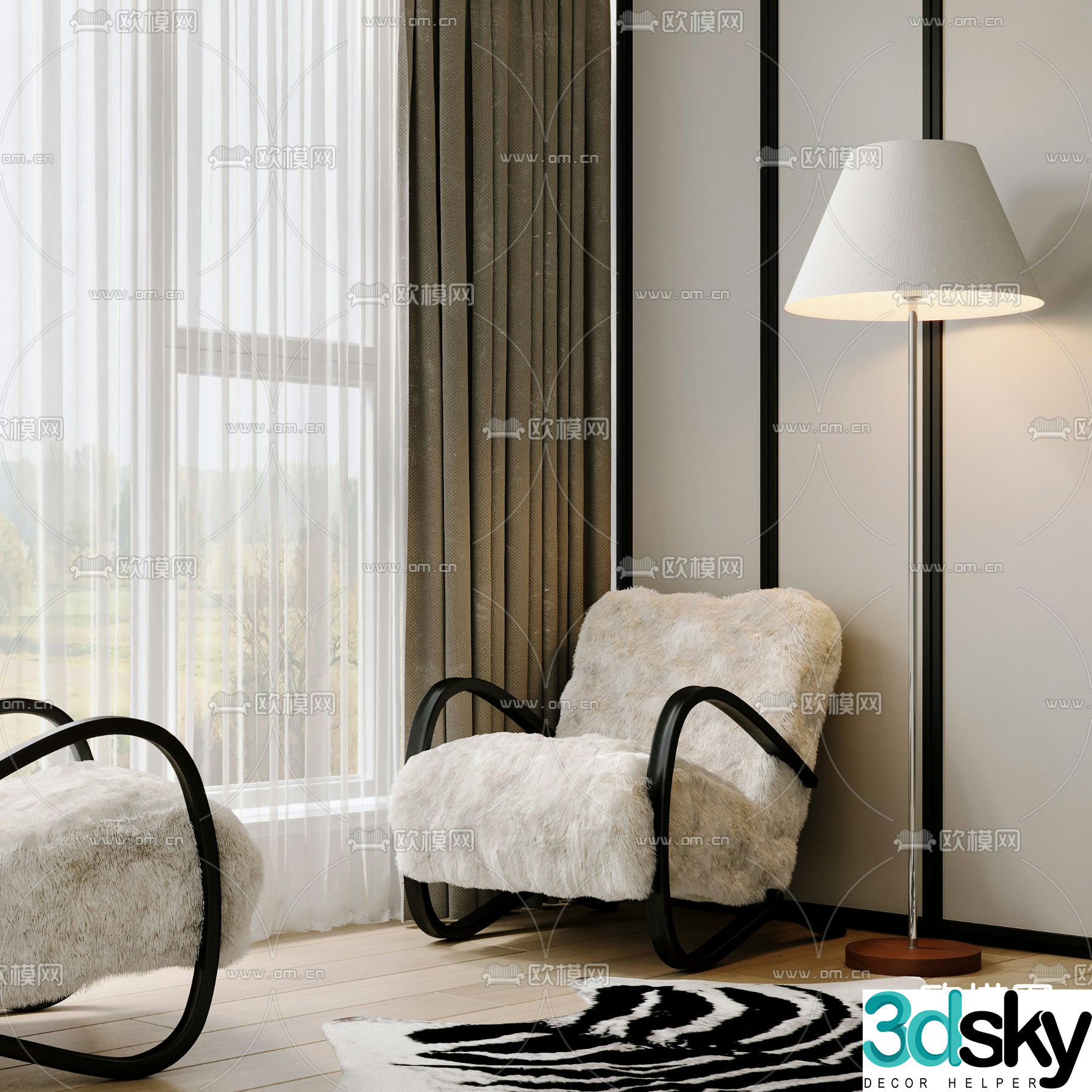 Geca single sofa sofa chair wool leisure chair 3d model