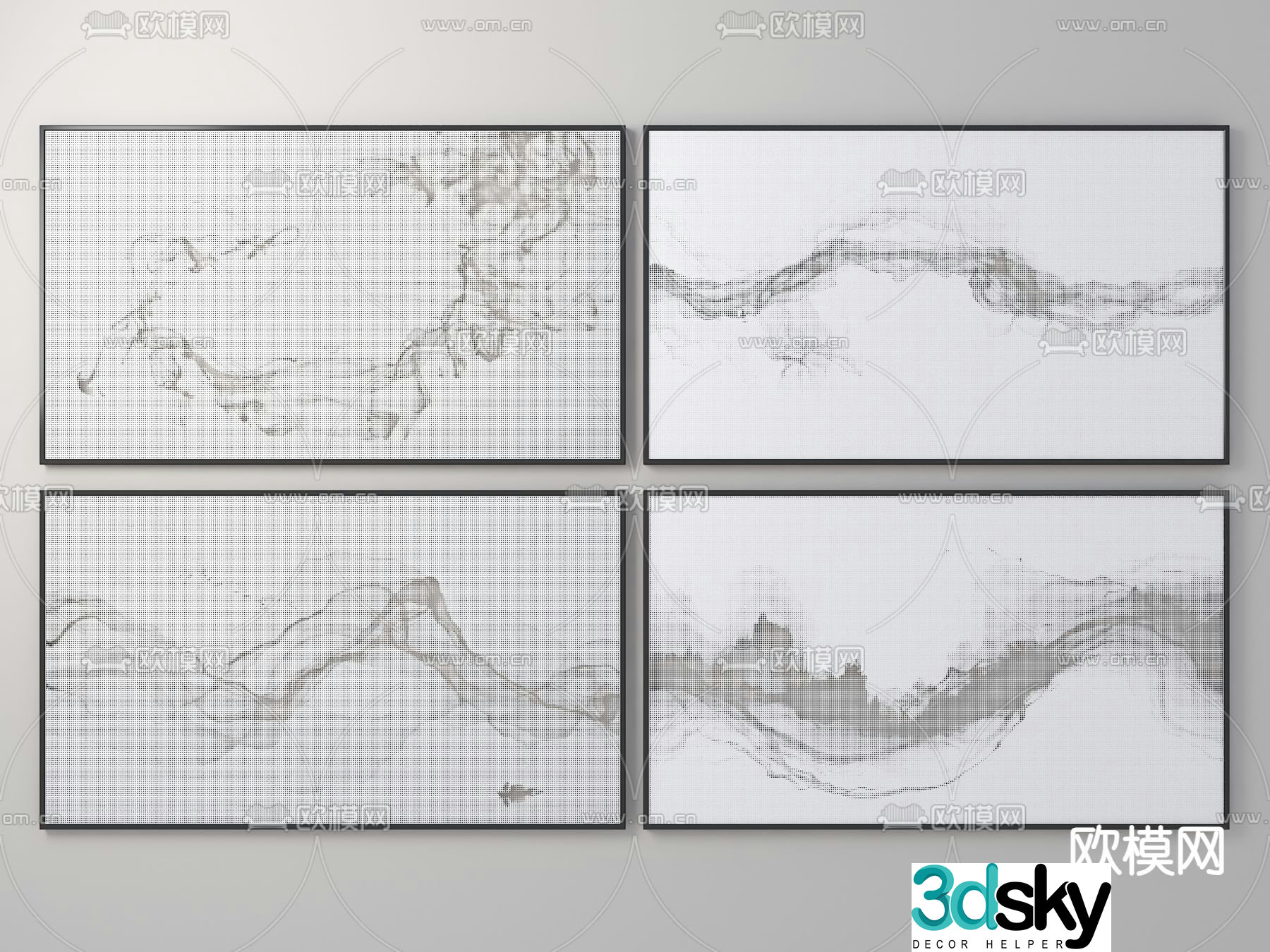 Ink painting punching plate punching wall decoration perforated aluminum cloud pattern art 3D model