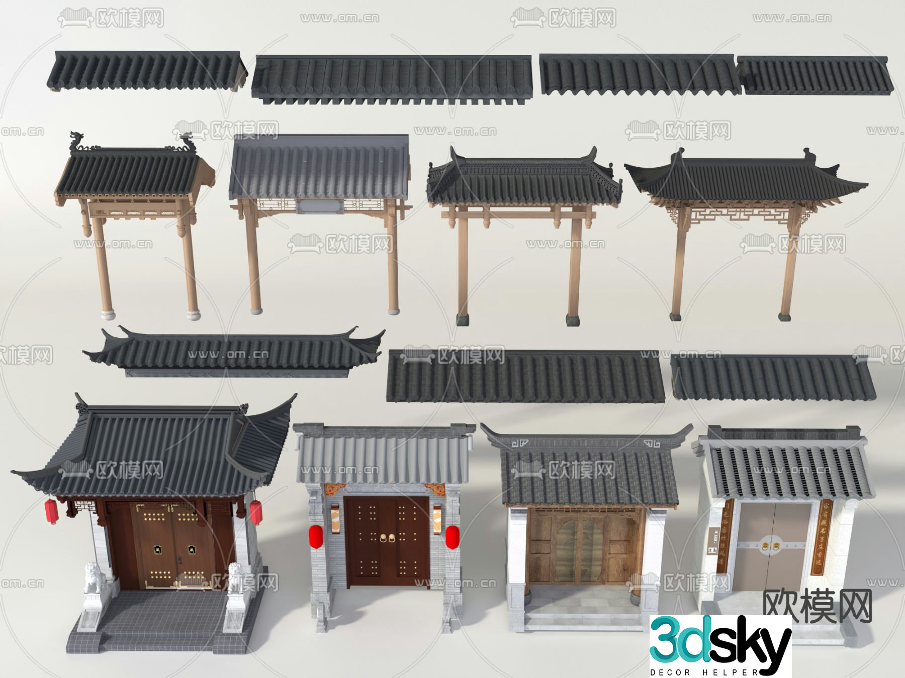 Chinese courtyard door glazed tiles eaves cornices 3D model