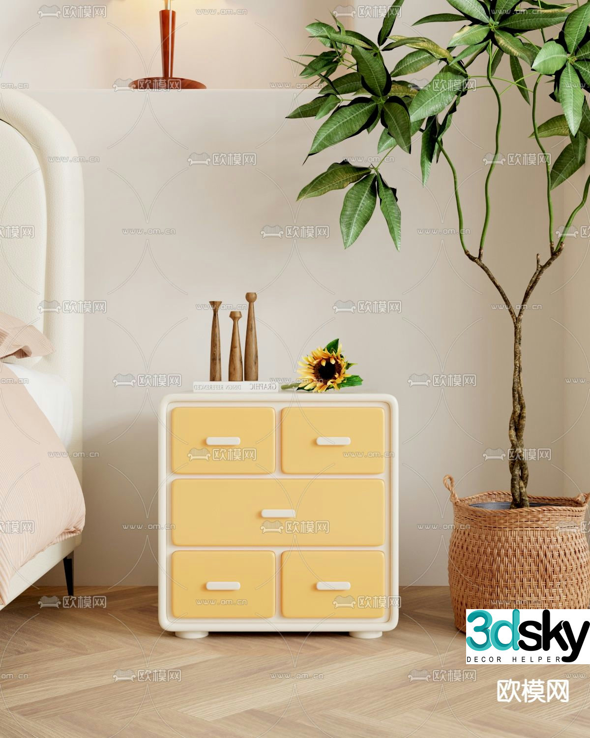 Cream style bedside table chest 3d model