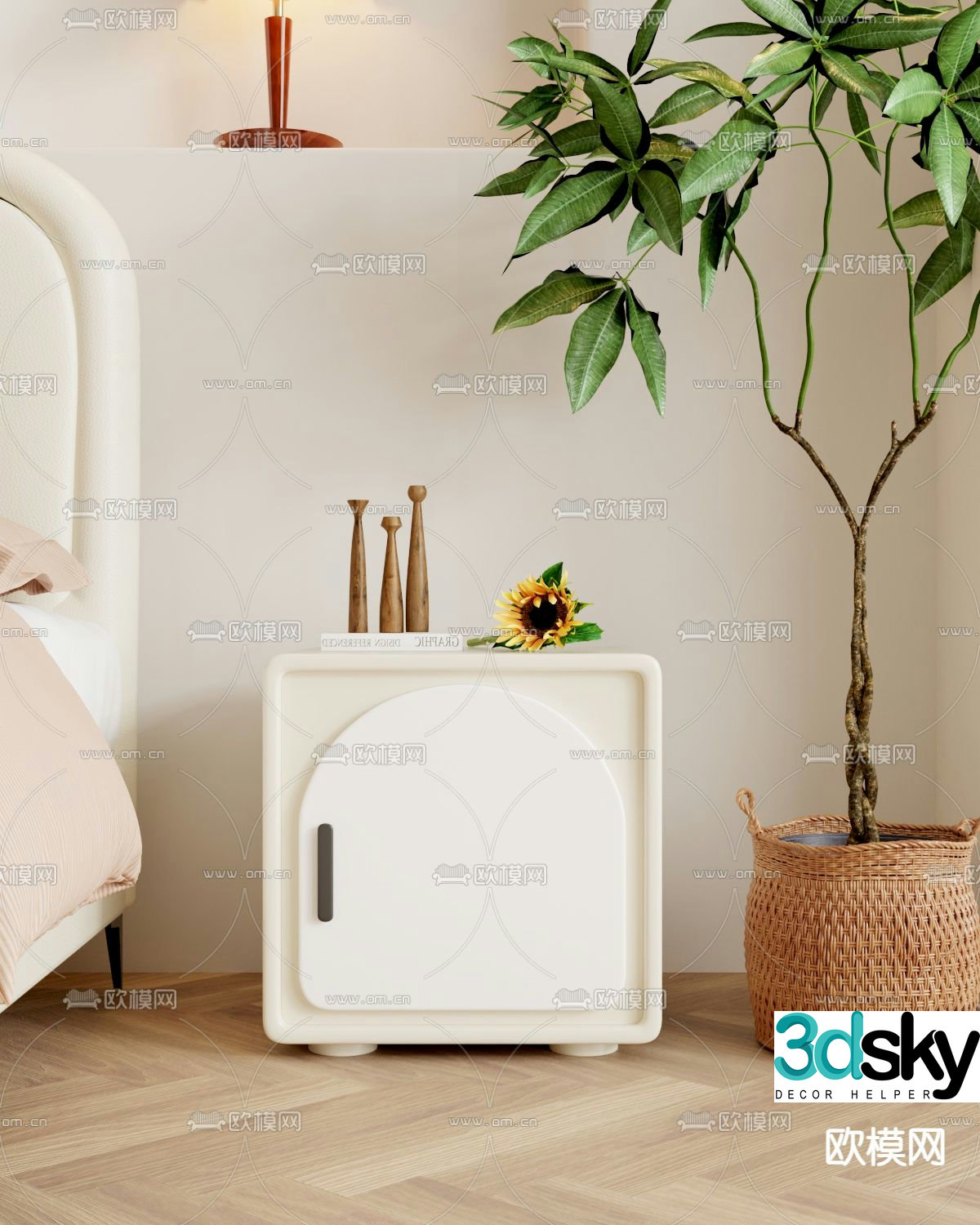 Cream style bedside table chest 3d model