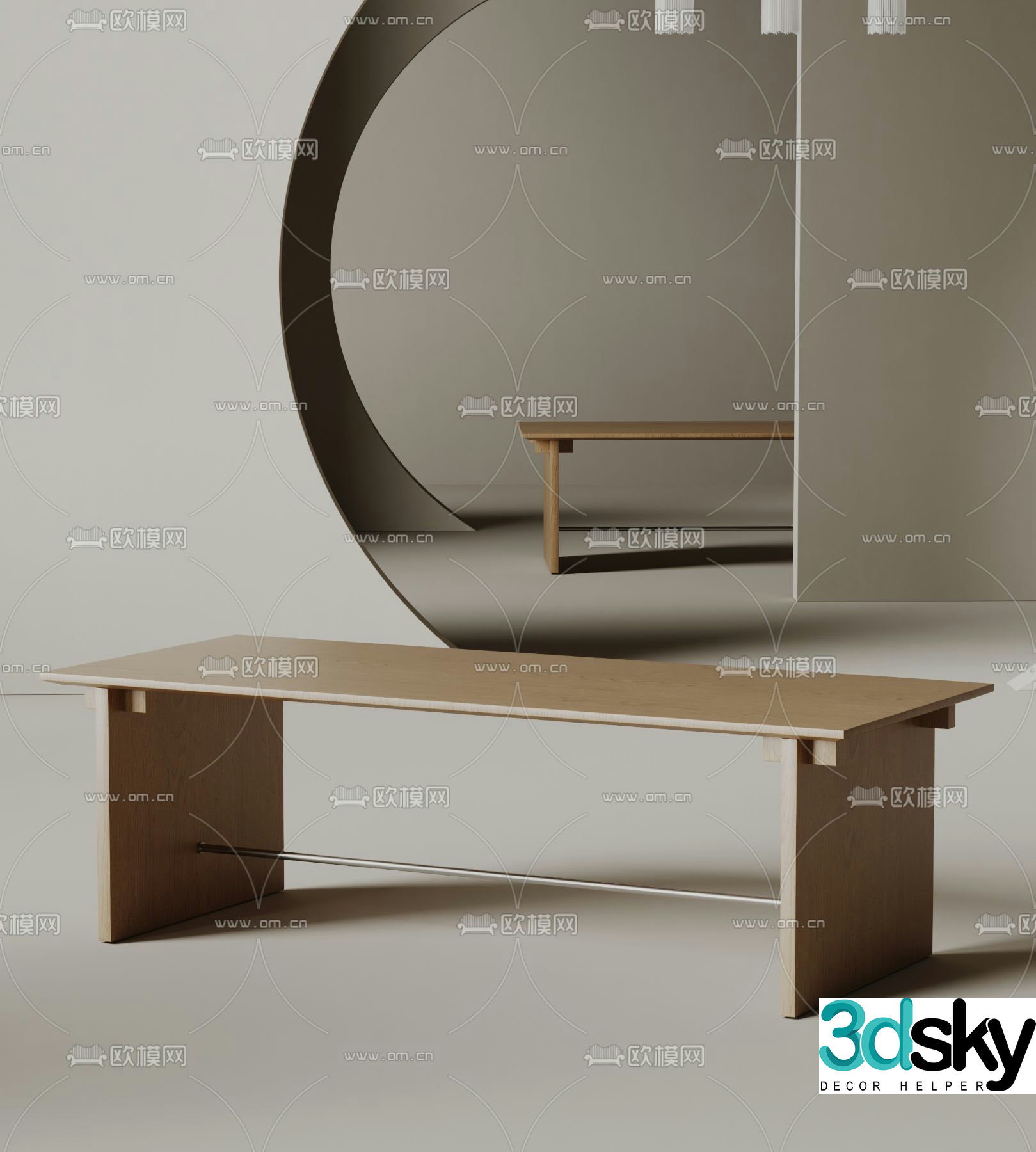 solid wood dining table long table simple table 3d model