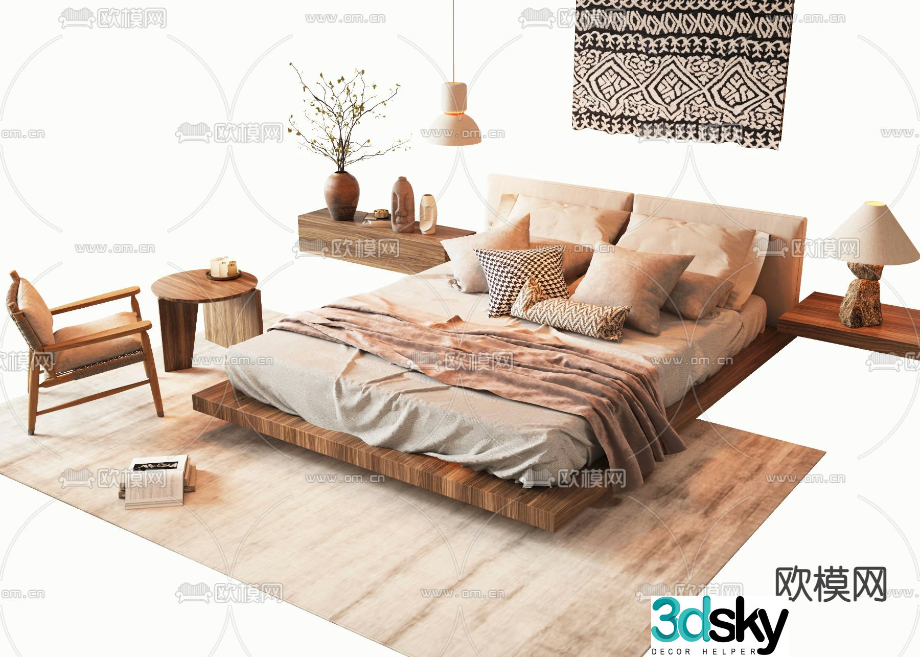 Medieval style double bed 3d model