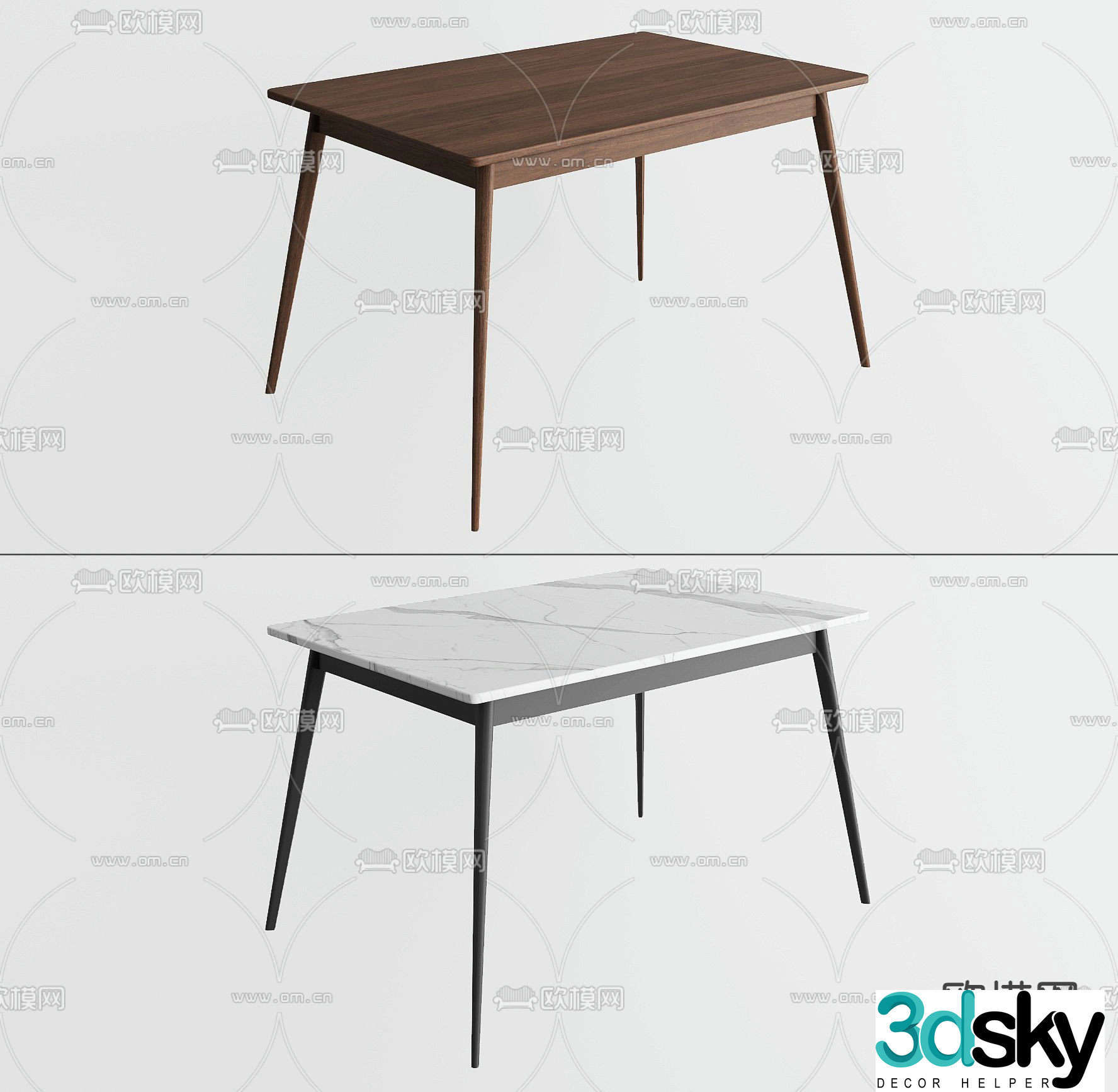 Simple dining table square table 3d model