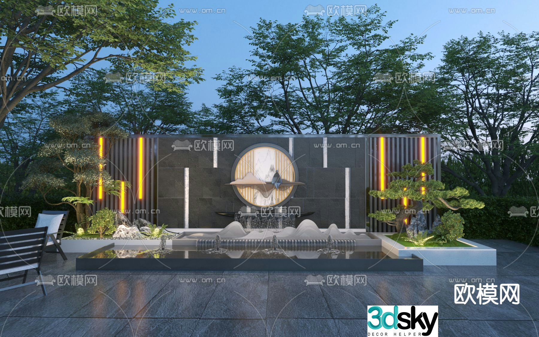 New Chinese style stacked water feature wall flowing water feature wall landscape fence 3D model