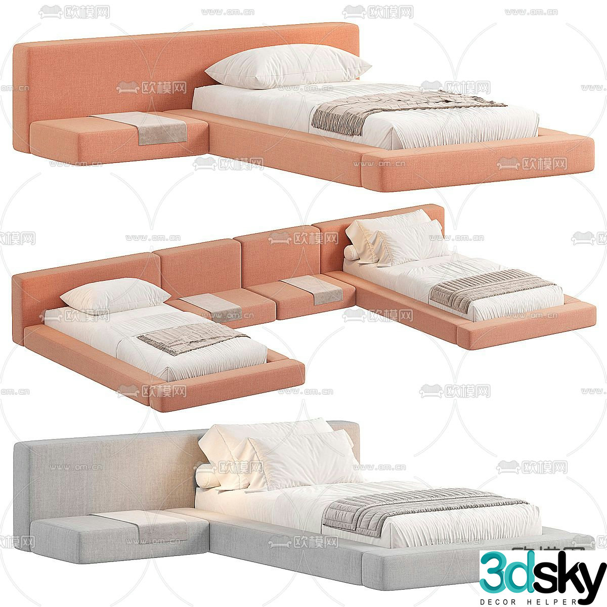 TETRIS single bed hotel twin room 3d model
