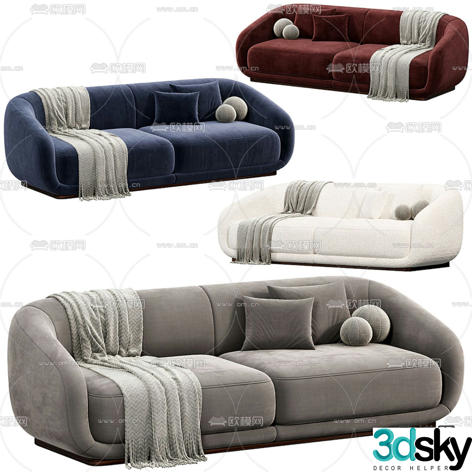 Double sofa upholstered sofa bench sofa 3d model