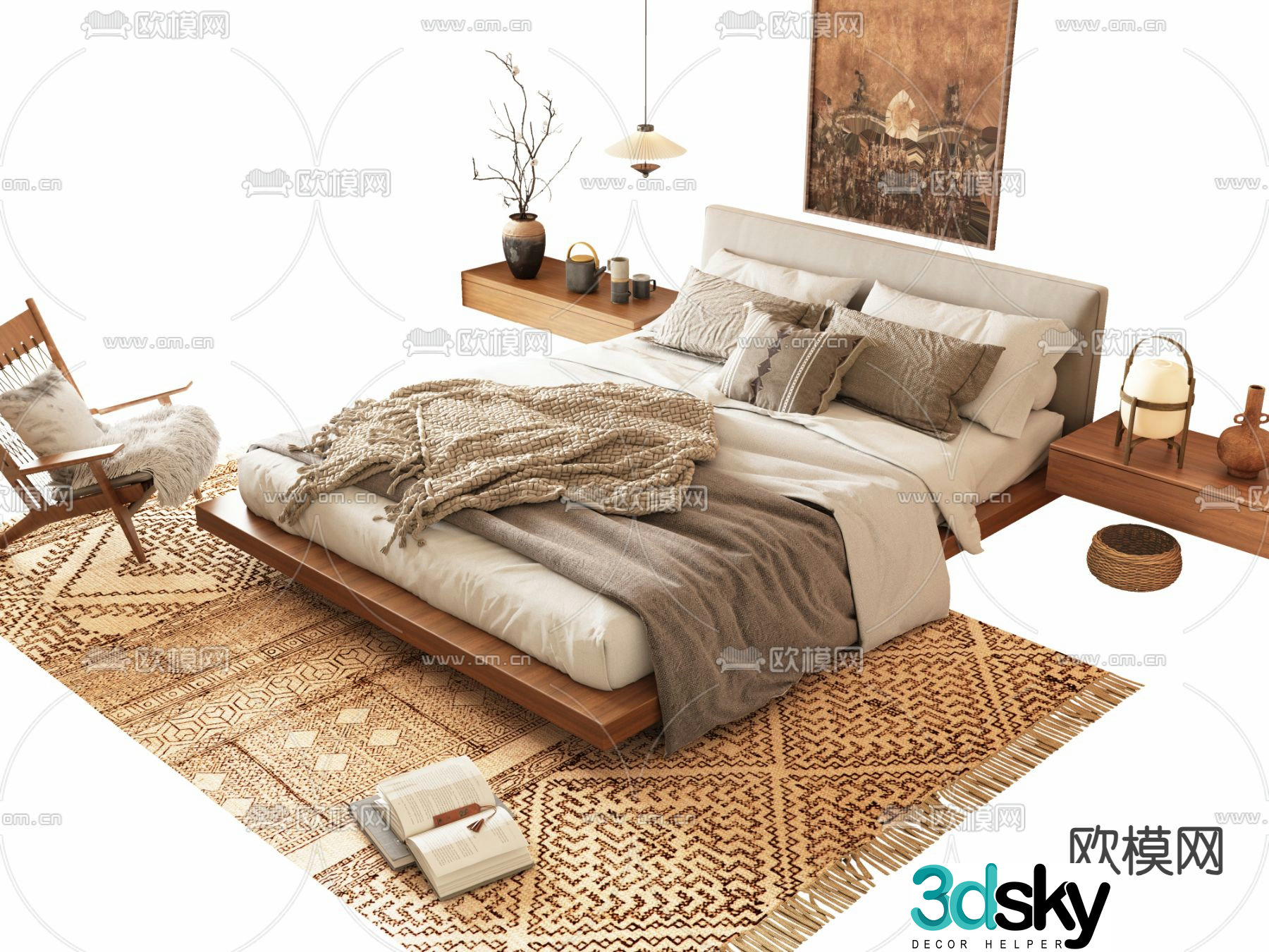 Medieval style double bed 3d model