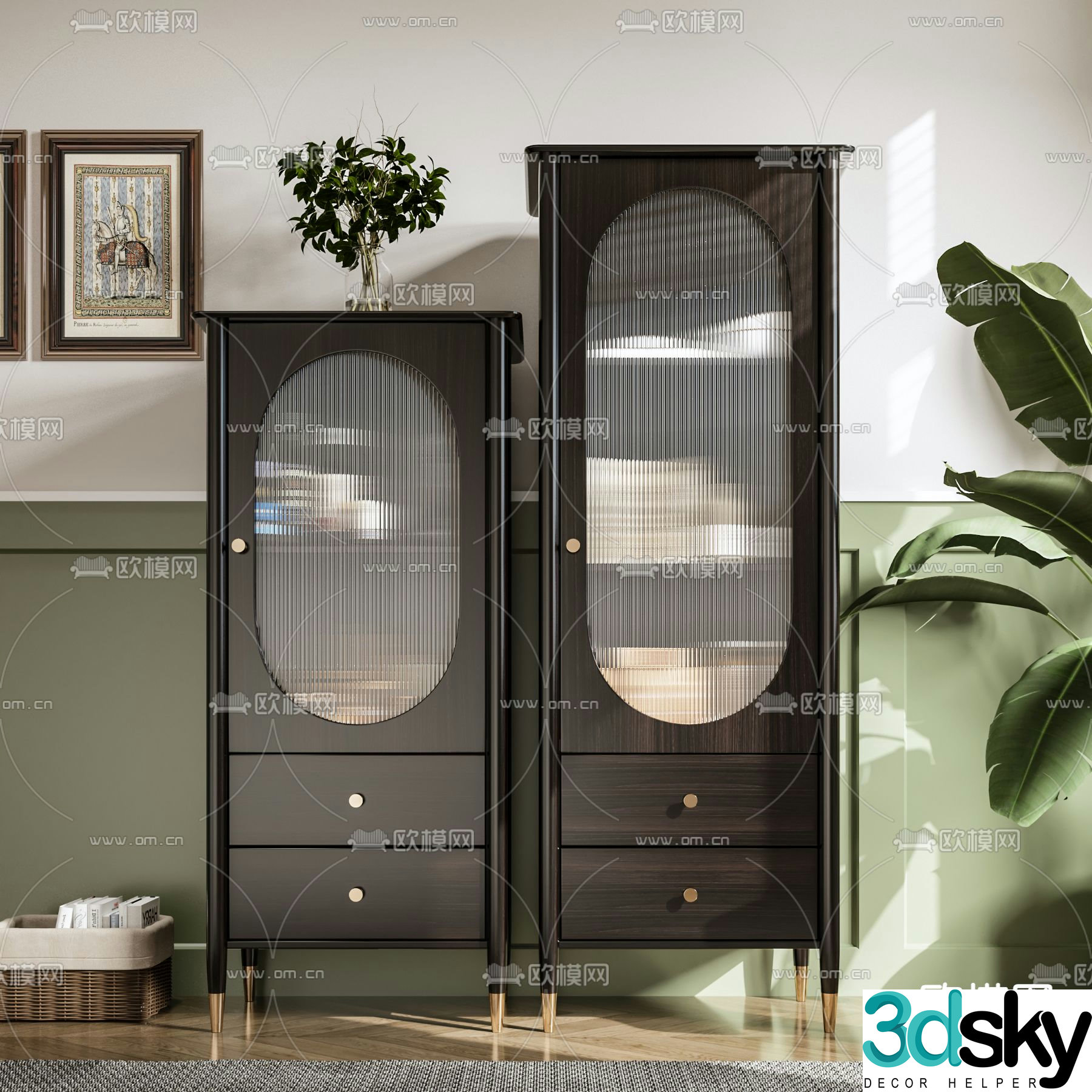 French sideboard high cabinet glass cabinet 3d model