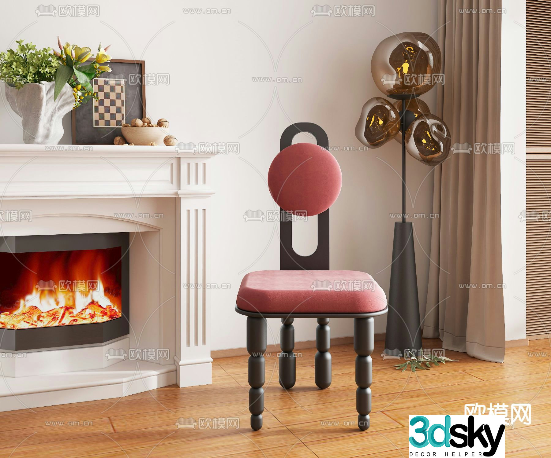 french chair retro dining chair 3d model