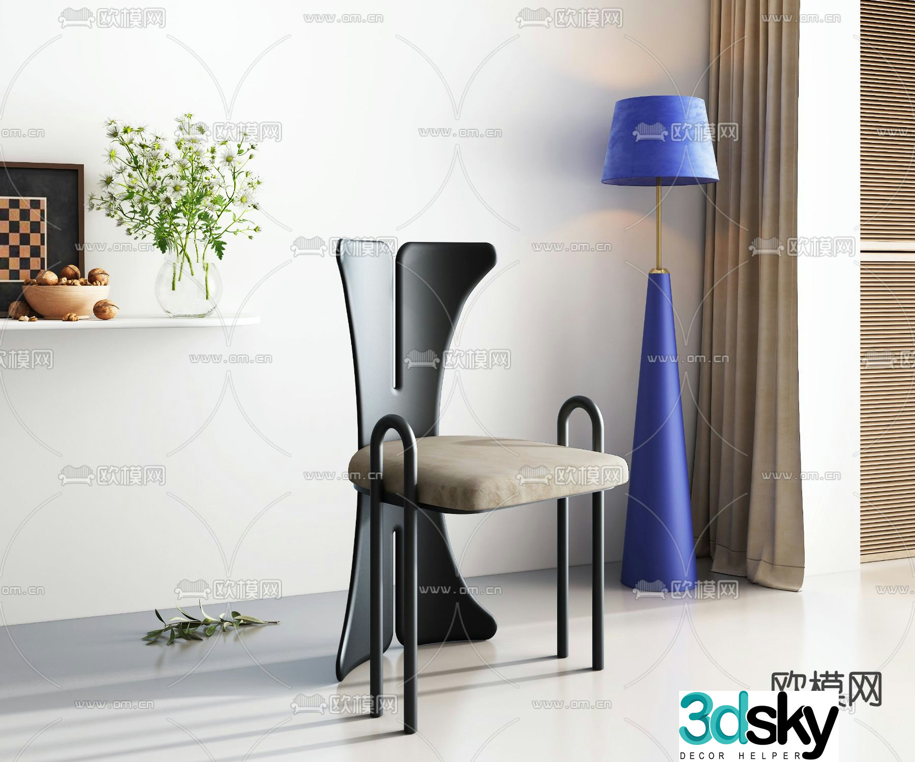 French chair retro dining chair 3d model