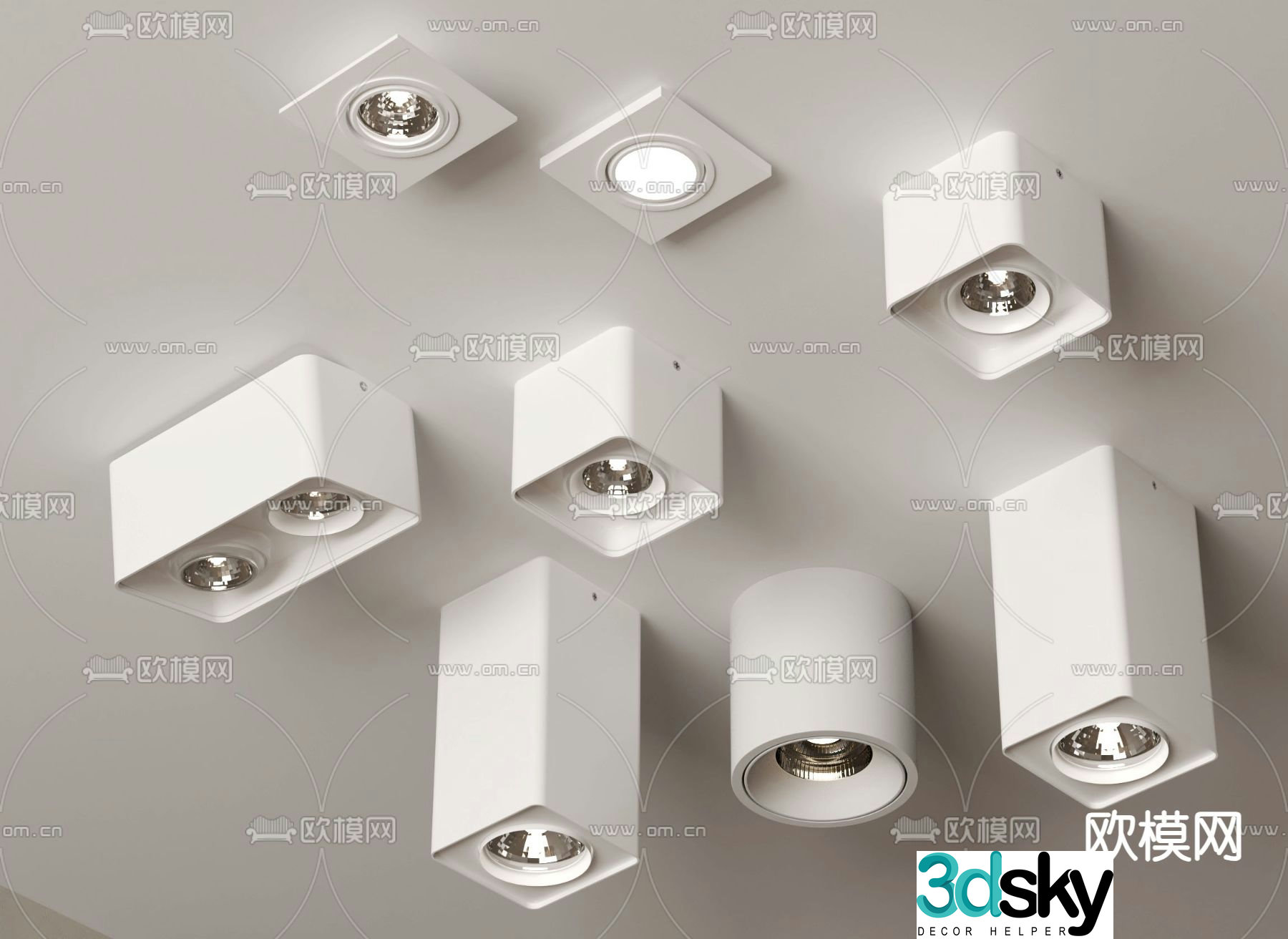 Long downlight surface mounted downlight spotlight 3d model