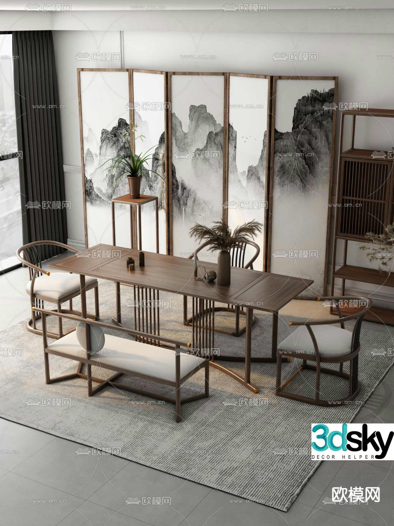 Chinese desk tea table 3d model