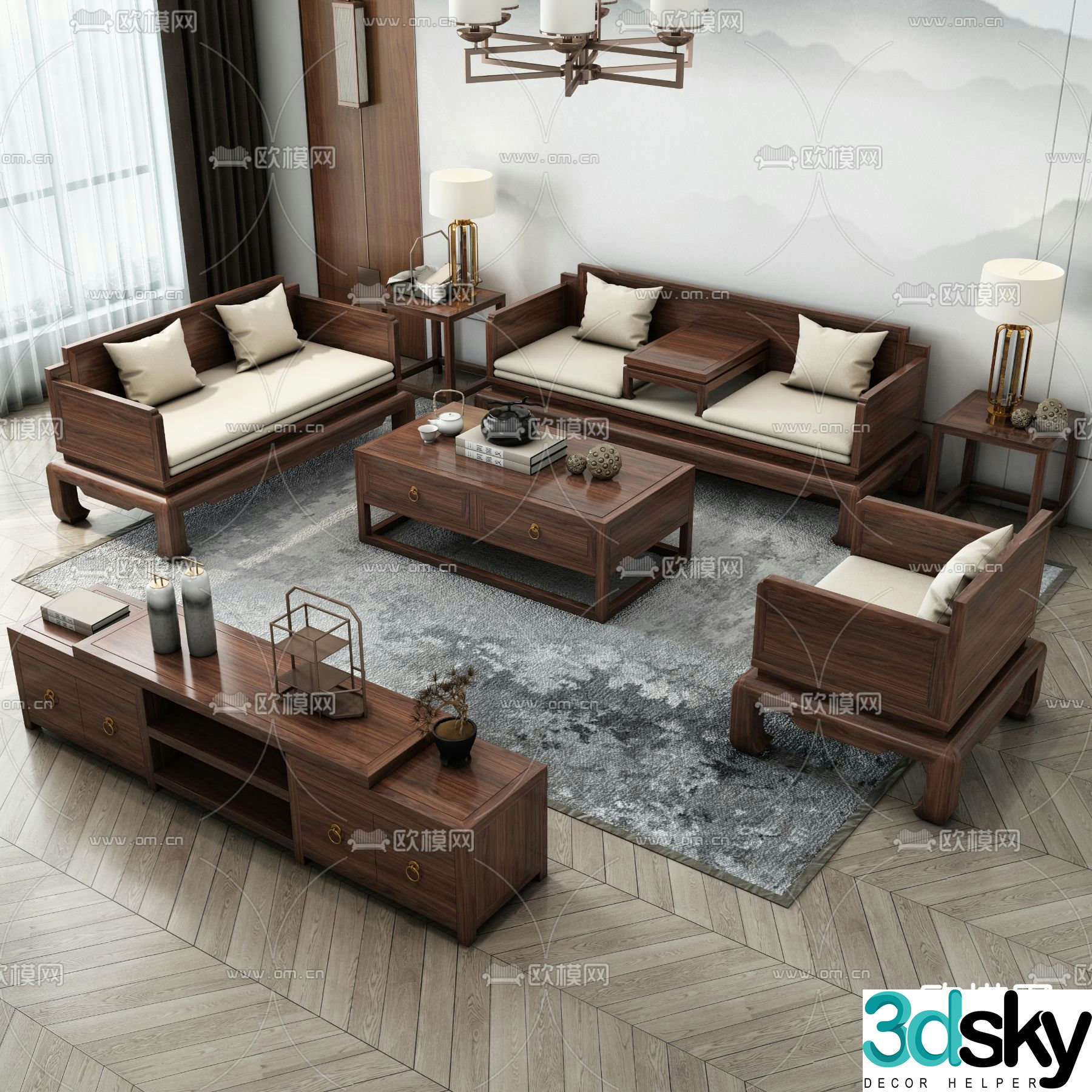 Chinese style sofa modular sofa 3d model