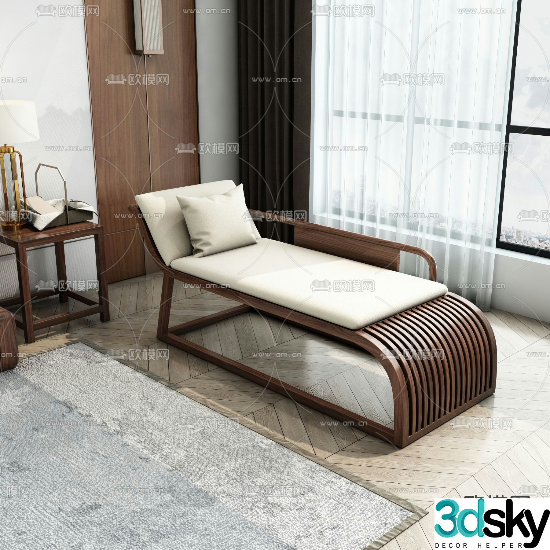 Chinese style sofa chaise longue 3d model