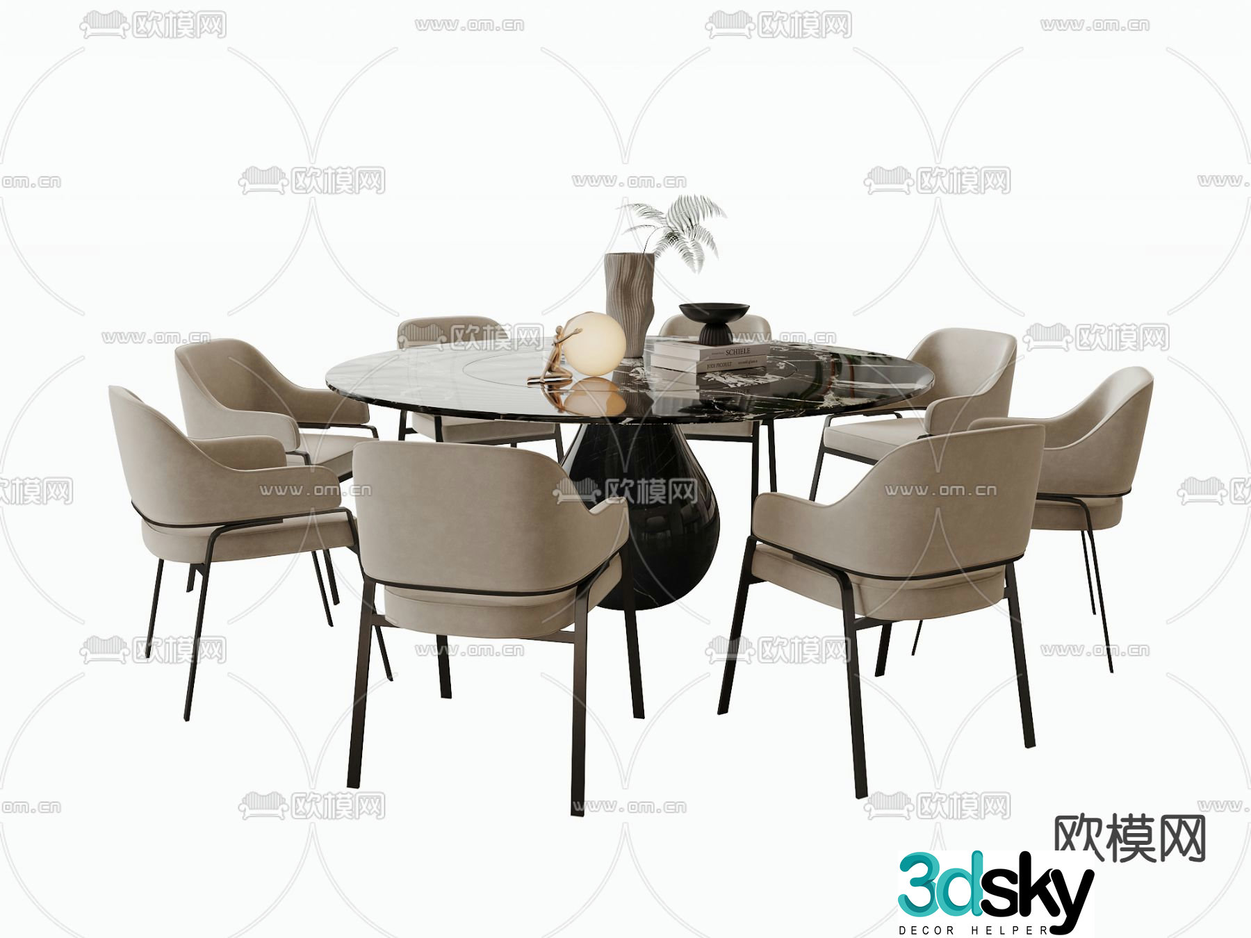 Round dining table and chairs 3d model