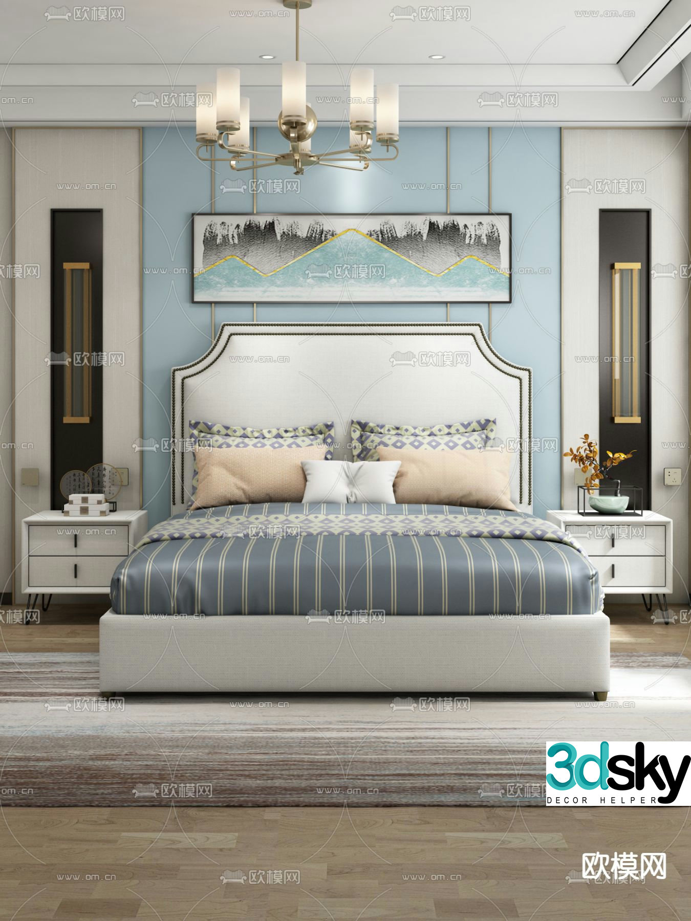 American double bed 3d model