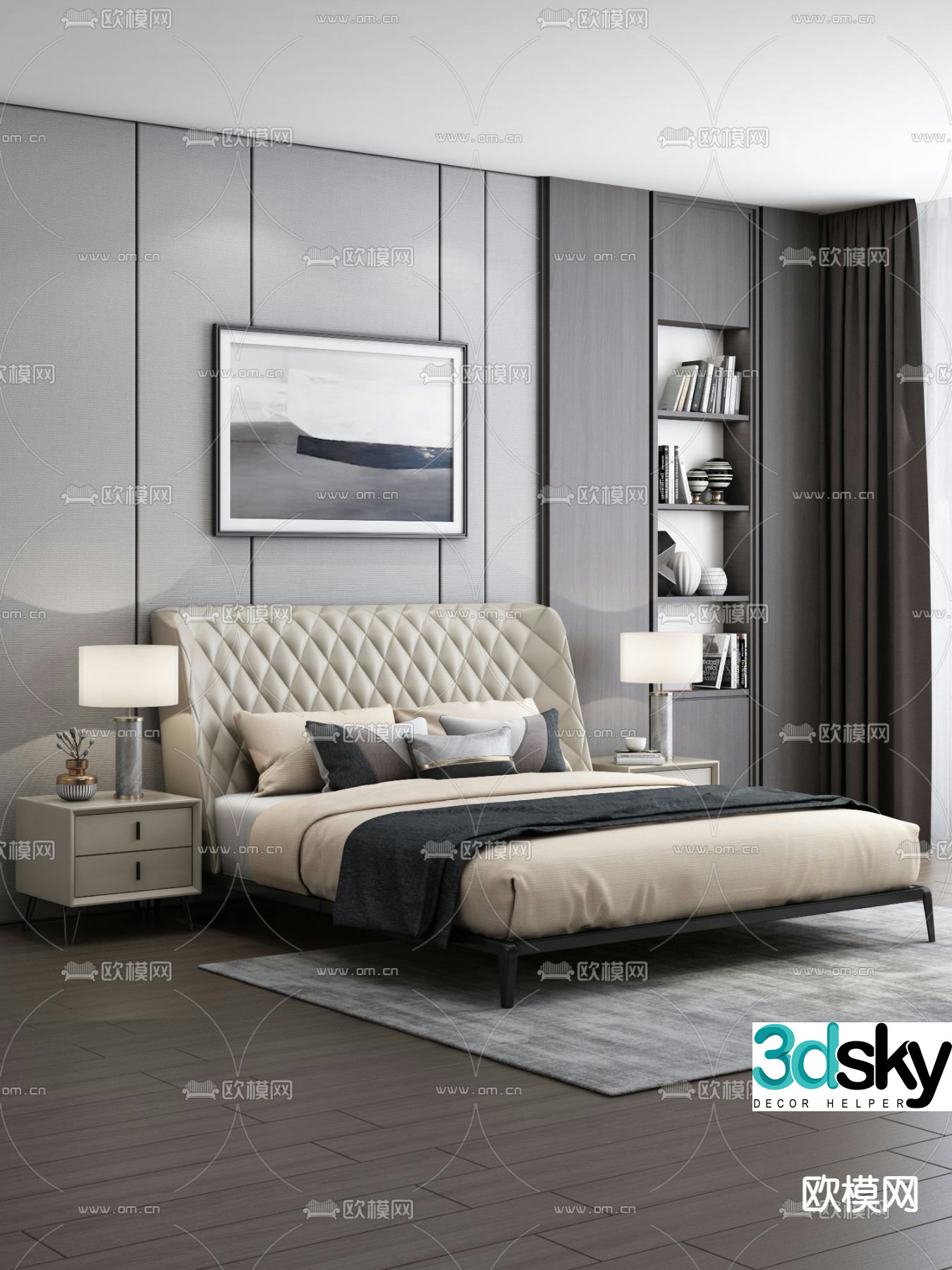Modern double bed 3d model